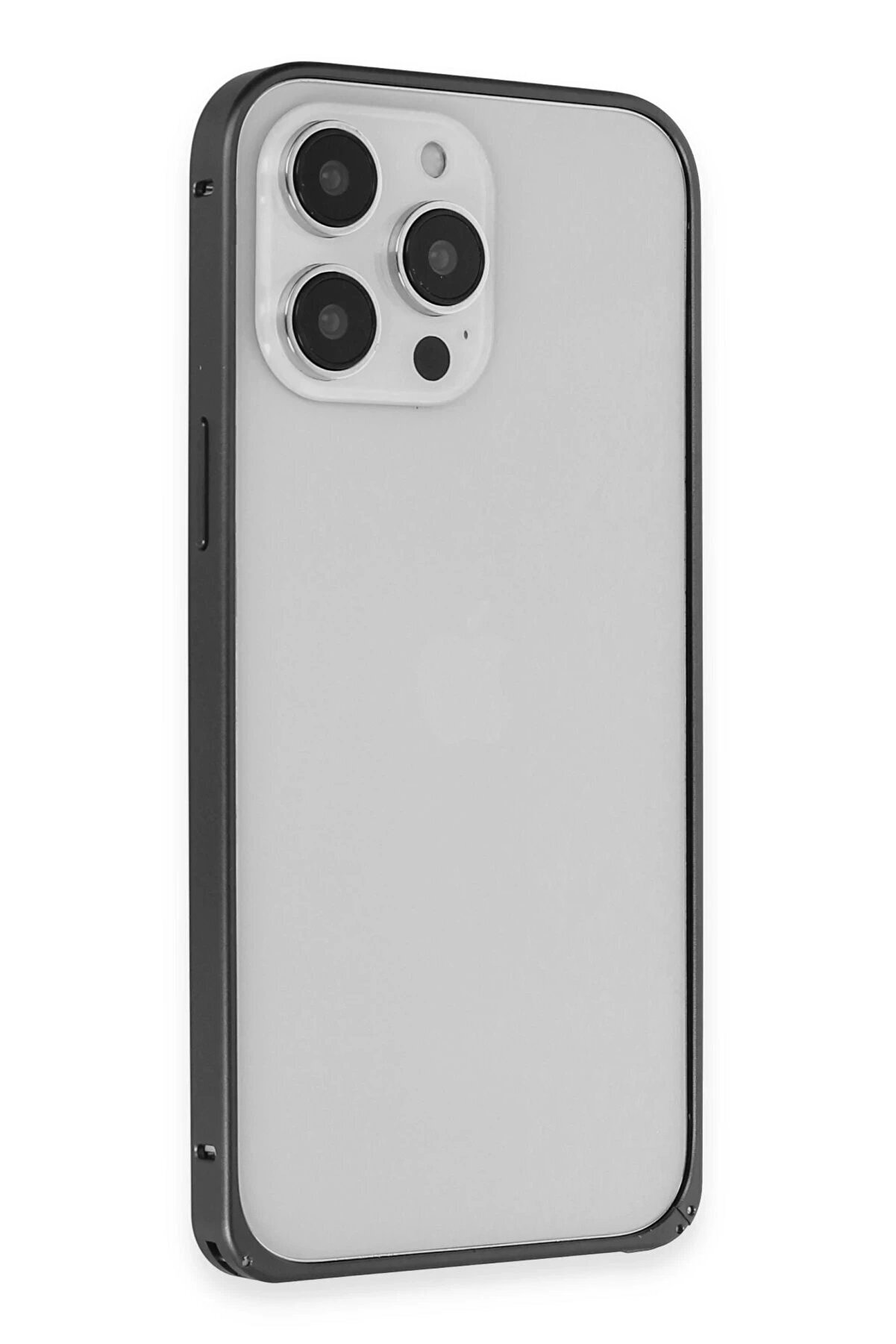 İphone 15 Pro Max Kılıf Metal Bumper Magneti̇csafe Kapak - Si̇yah - Dropx8297-7505