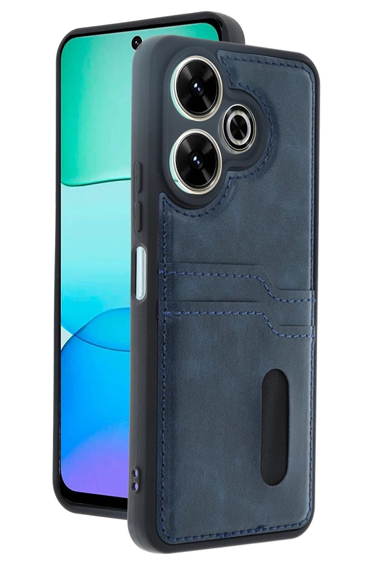 Xi̇aomi̇ Redmi̇ 13 4G Kılıf Sara Kartvi̇zi̇tli̇ Deri̇ Kılıf - Laci̇vert - Dropx1071-2565