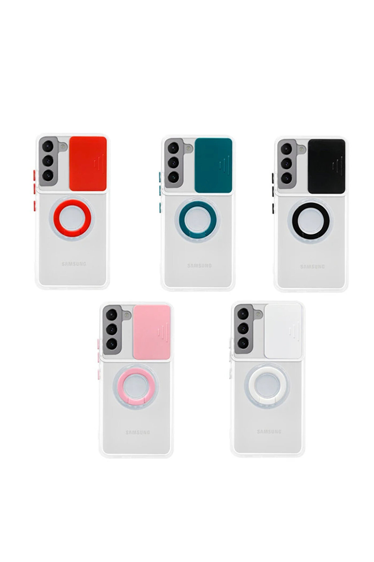Sm Galaxy S22 Kılıf Sürgülü Kamera Lens Korumalı Yüzük Standlı Si̇li̇kon - Dropx7227-7109