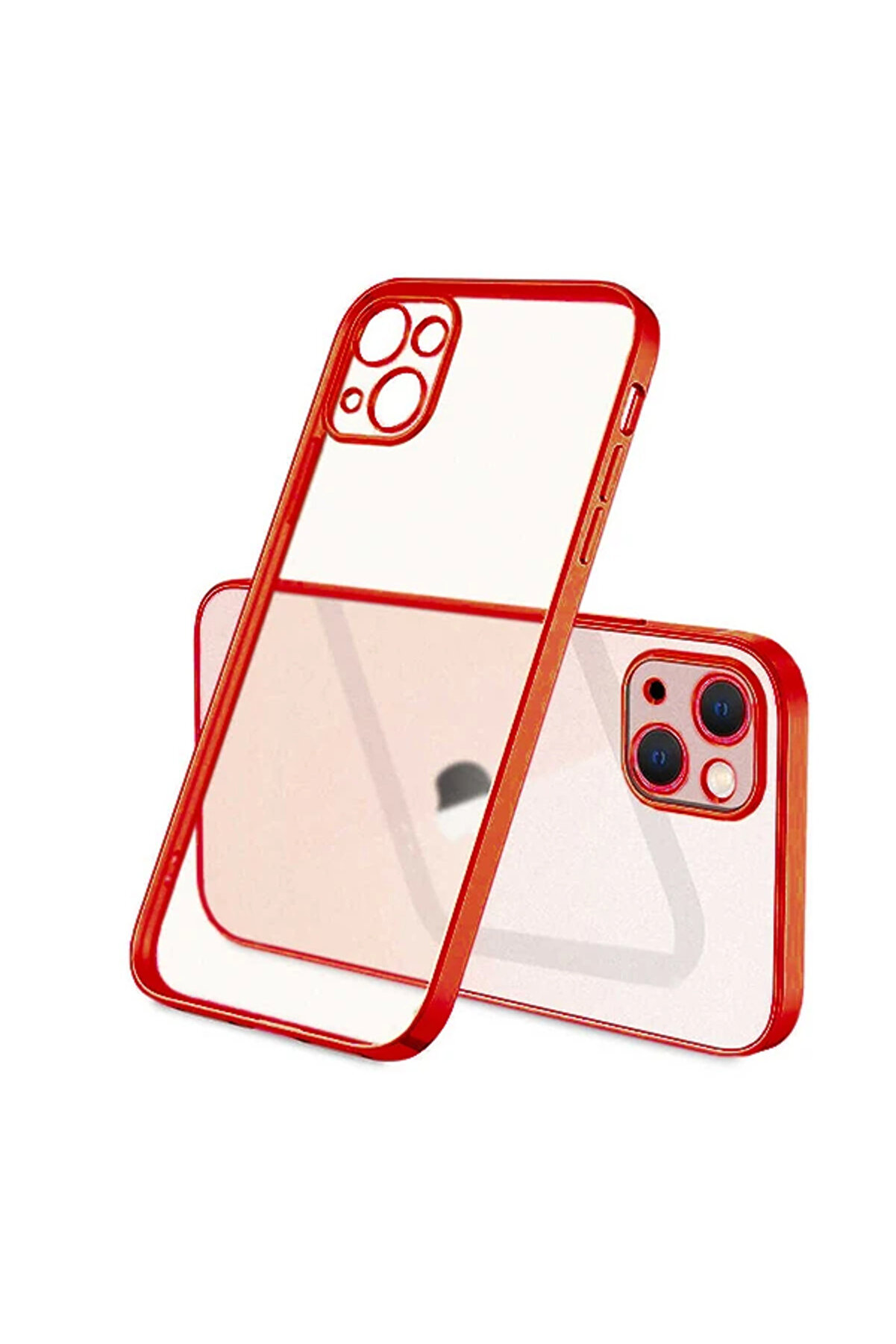 İphone 13 Mi̇ni̇ Renkli̇ Kenar Şeffaf Kılıf Kamera Korumalı Si̇li̇kon Kılıf-(19 - Dropx2246-1366