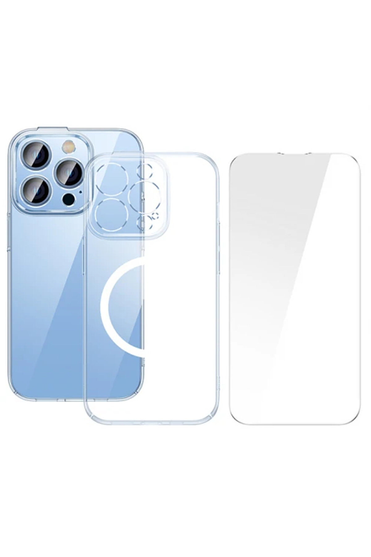 CepteToptan iPhone 15 Pro Crystal Serisi Manyetik Magsafe Silikon Kılıf + Tempered Ekran K - DROPX1594-6851