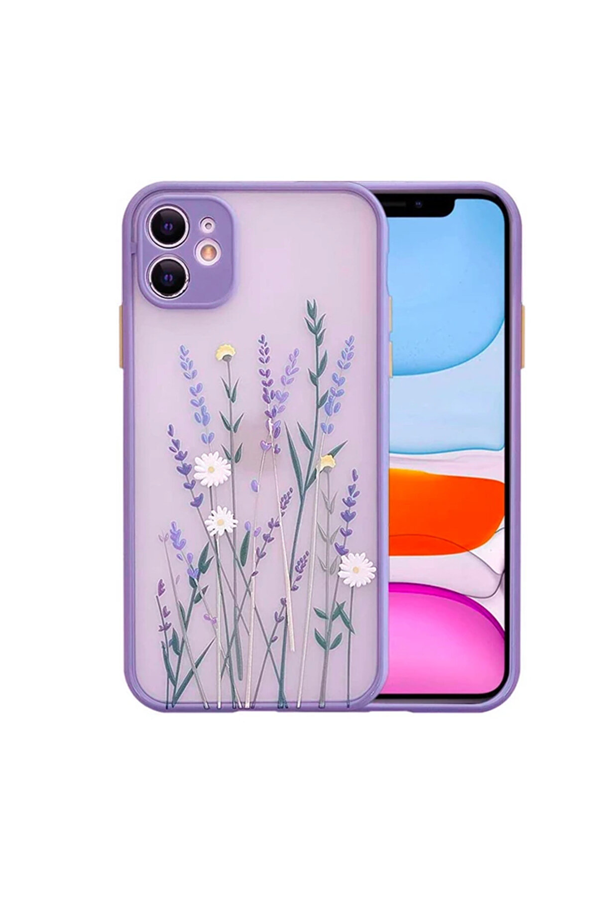 İphone 12 6.1İnç Kamera Korumalı Çi̇çek Desenli̇ Si̇li̇kon Kılıf-(5775) - Gms7053-5054