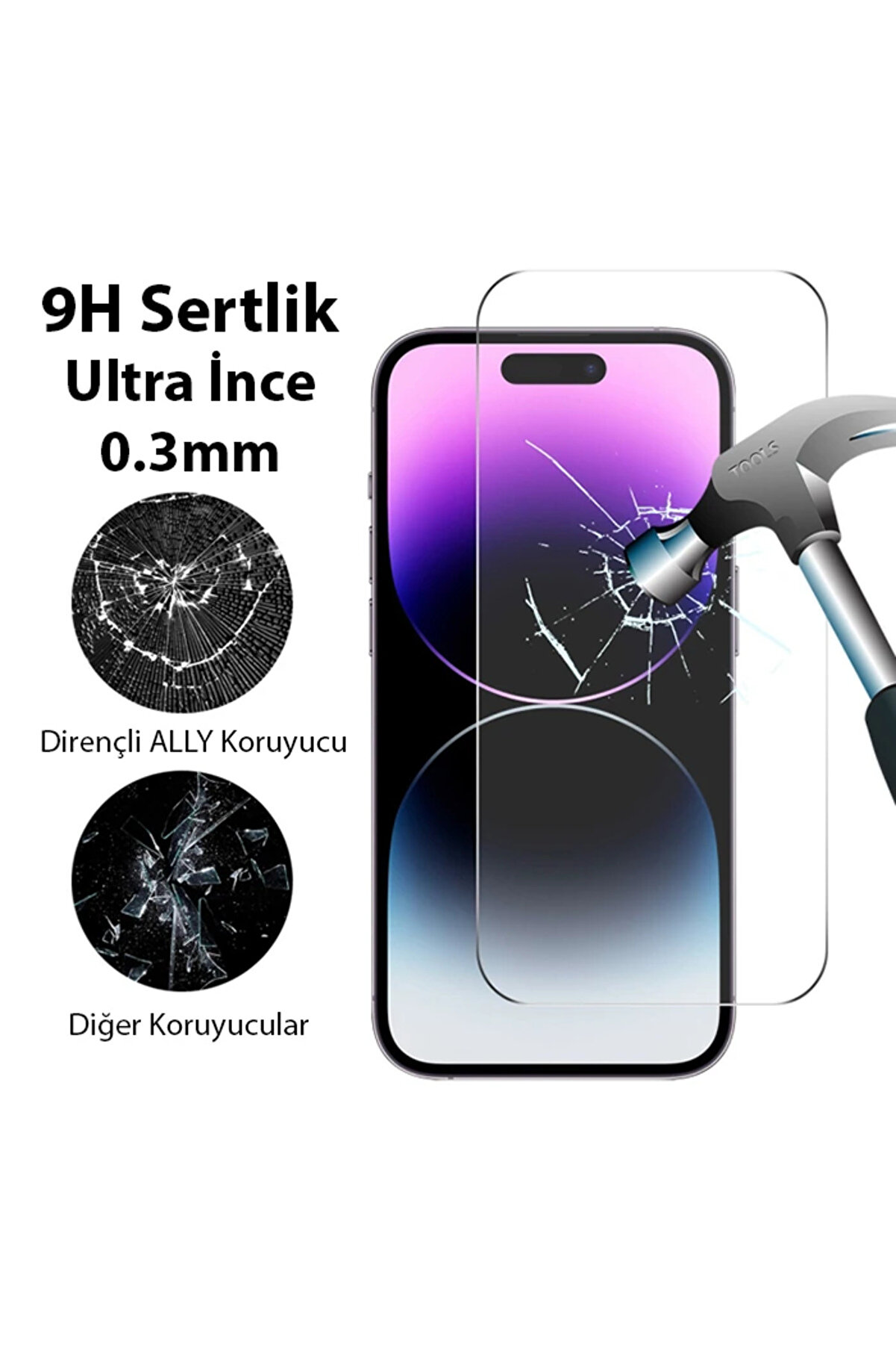 Ally İphone 15 Pro Max Full Hd Tempered Kırılmaz Cam Ekran Koruyucu-(1903) - Dropx6717-6199
