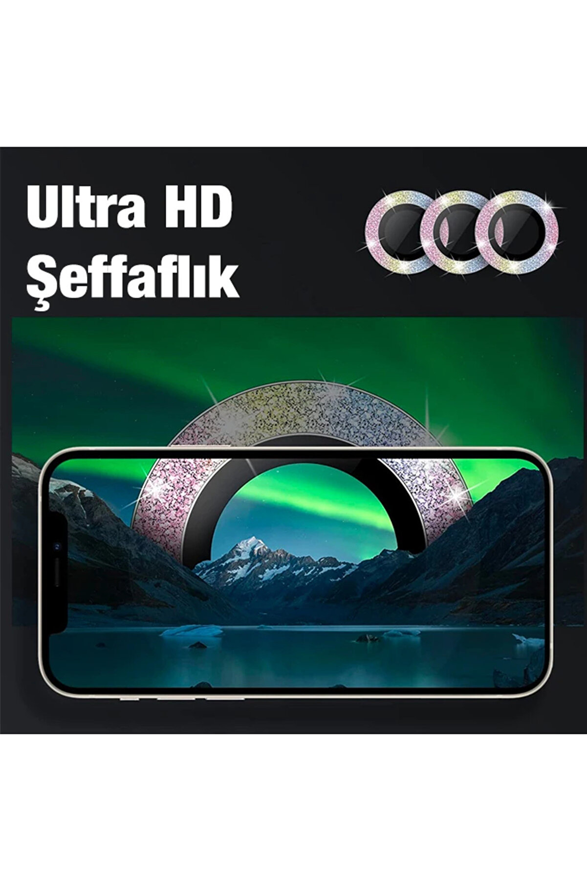 Ally İphone 12 Pro Max 3D Metal Çerçeveli̇ Kamera Lens Koruyucu-(1903) - Dropx3590-9271