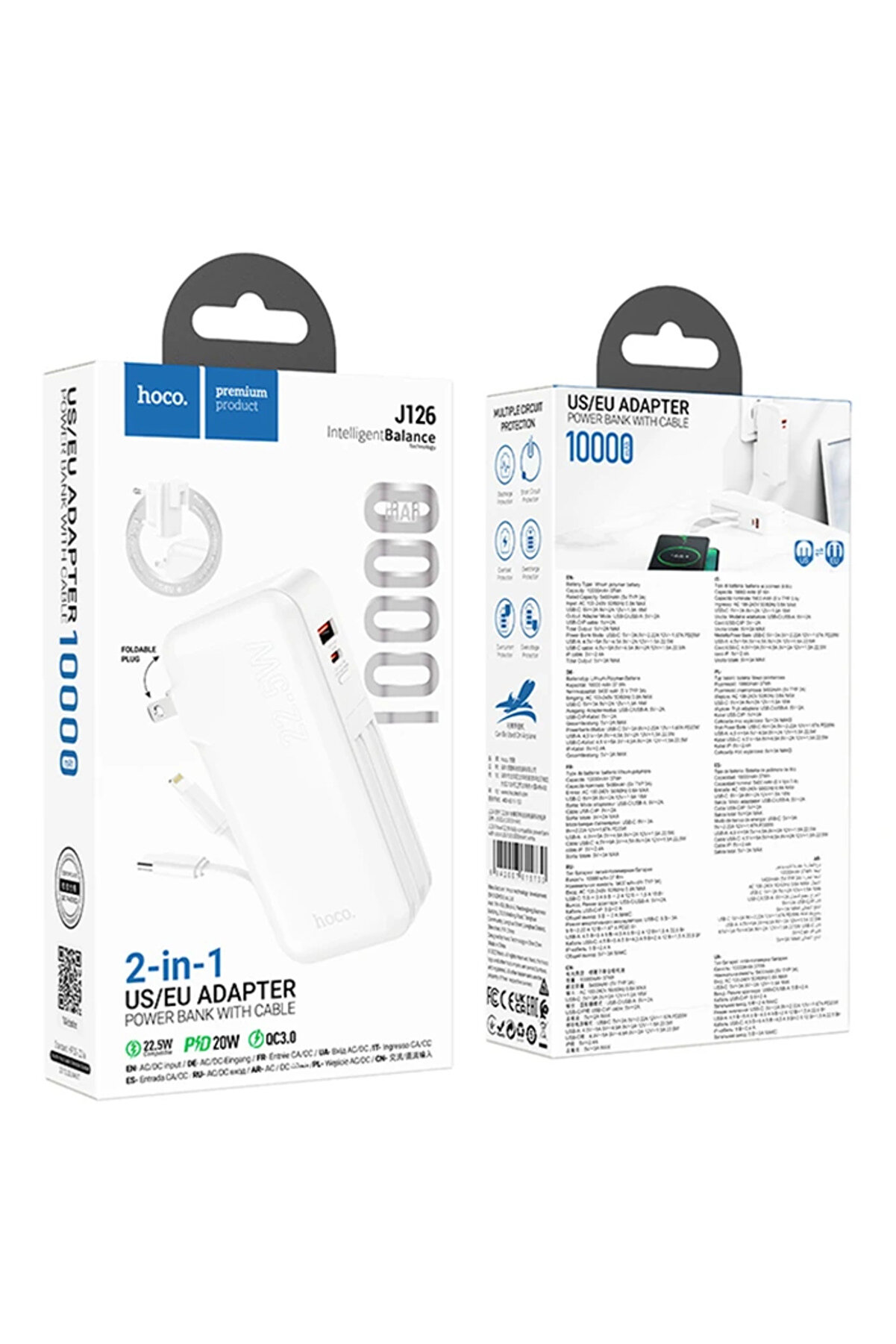 Hoco J126 Usb-A+Type-C Çıkışlı Type-C+Li̇ghtni̇ng Kablolu 10000Mah Powerbank - Dropx4577-8993