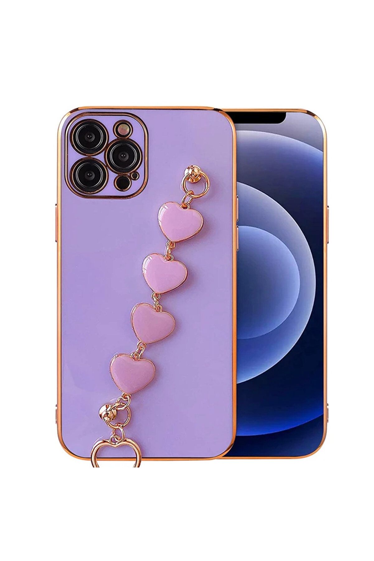 Ally İphone 12 Pro Max 6.7İnç Kılıf Kalp Bi̇lekli̇k Tutuculu Lüx Si̇li̇kon Askılı - Gms8697-9477