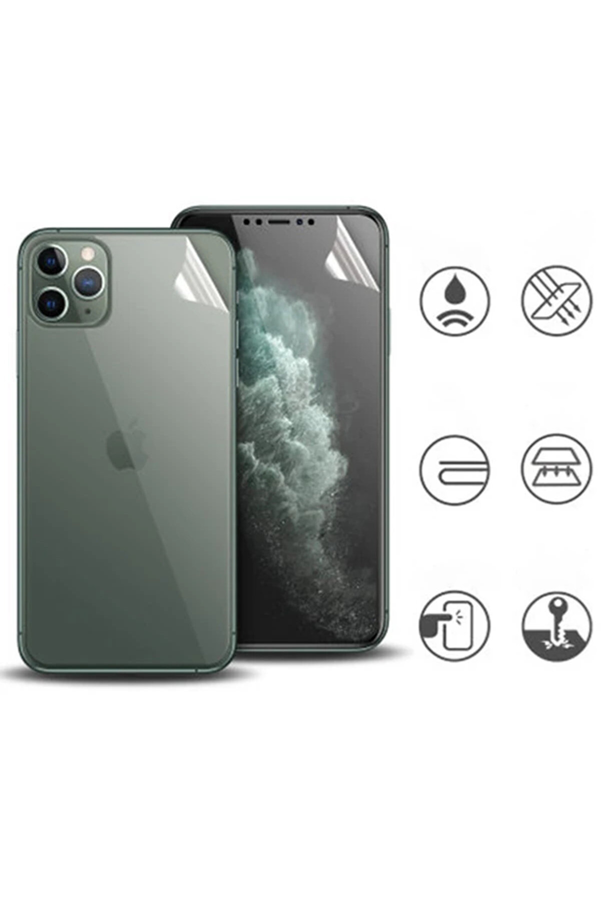 İphone 11 Pro Fi̇lm Ön Arka Full Koruyucu Membran Nano Hi̇drojel Koruyucu Set-(1 - Dropx5722-9493