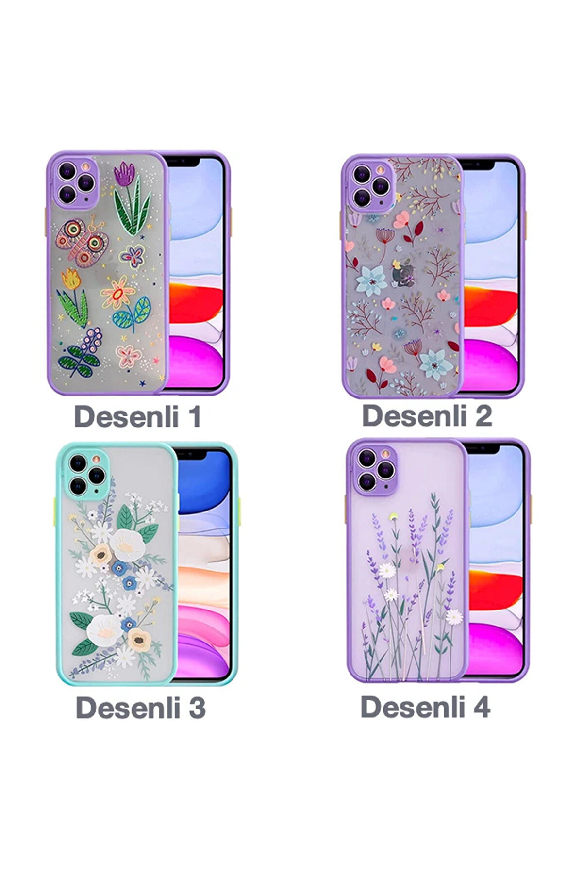 İphone 11 Pro Max 6.5İnç Kamera Korumalı Çi̇çek Desenli̇ Si̇li̇kon Kılıf-(5775) - Gms5527-5261