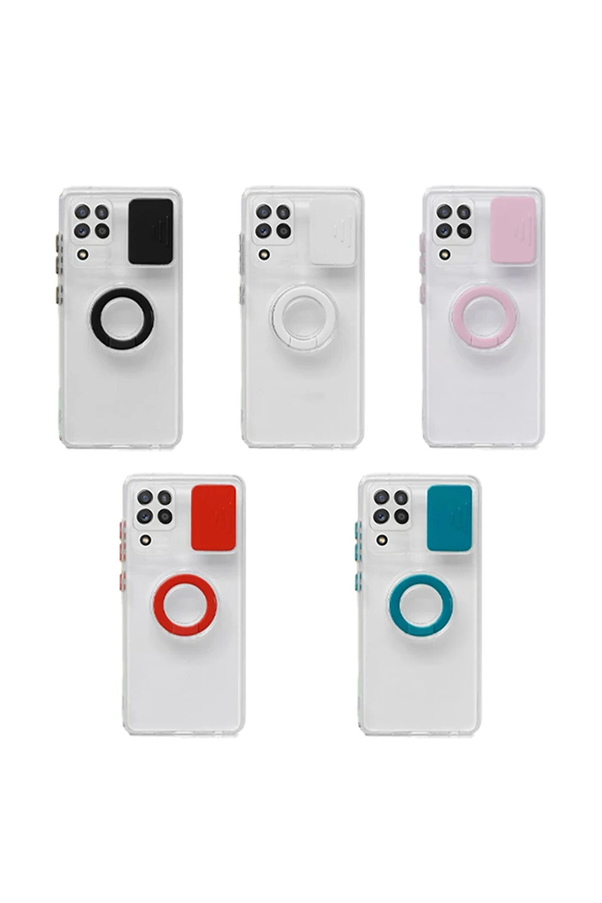 Sm Galaxy A12 - M12 - F12 Kılıf Sürgülü Kamera Lens Korumalı Yüzük Standlı - Gms4253-4028