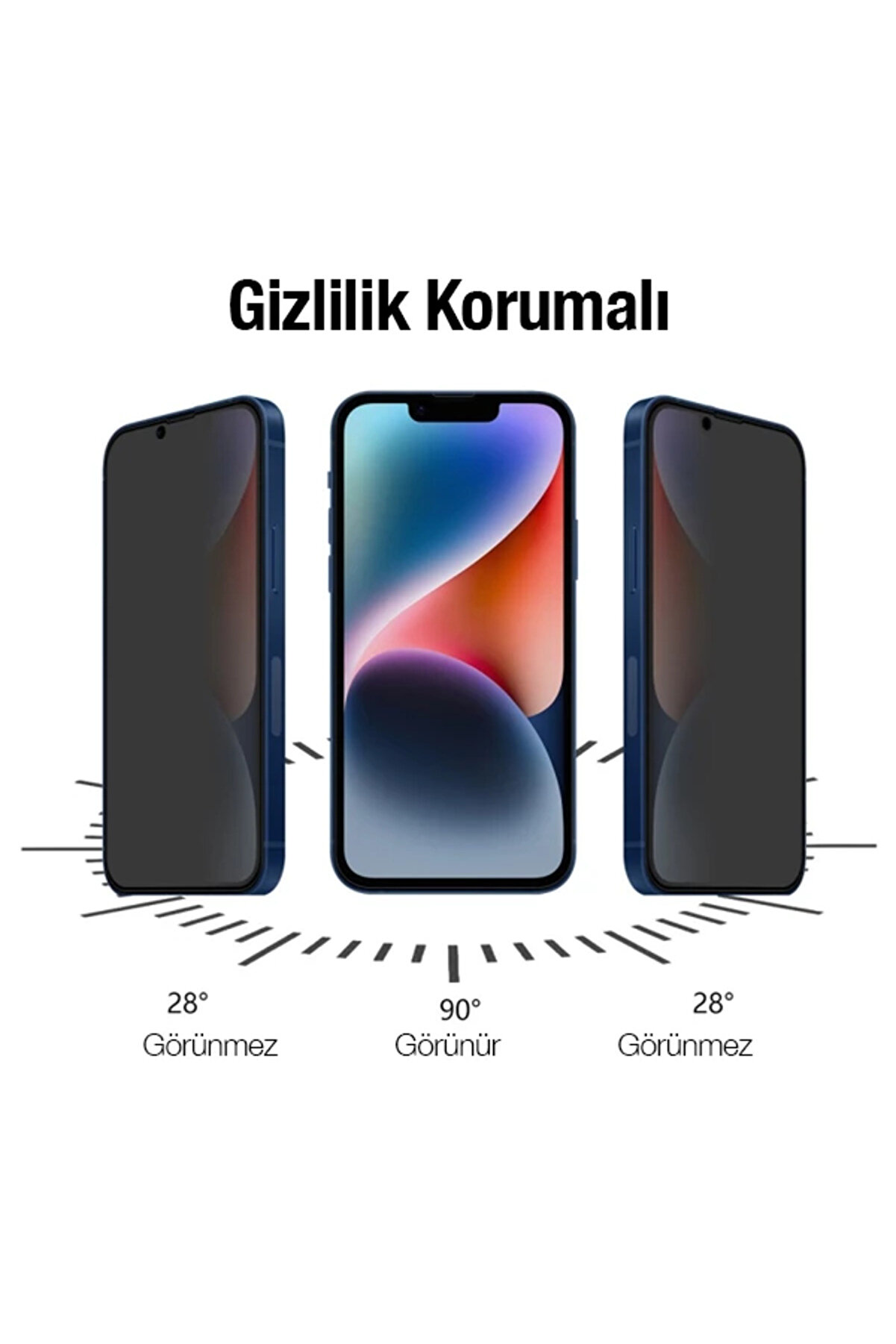 Ally İphone 14 Plus 6.7 3D Full Pri̇vacy Gi̇zli̇li̇k Cam Ekran Koruyucu Anti̇-Spy-(5775) - Gms4814-6897