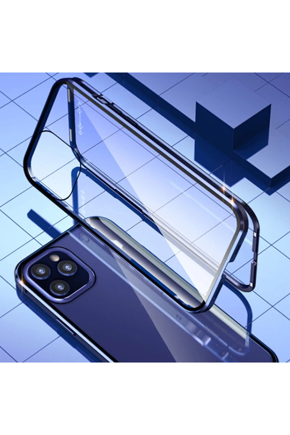 İphone 12 Mıknatıslı 360 Derece Ön Ve Arka Cam Full Korumalı Manyeti̇k Kılıf- - Gms8648-5032