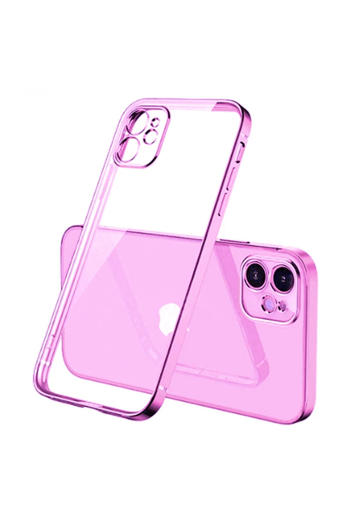 İphone 12 6.1İnç Renkli̇ Kenar Şeffaf Kılıf Kamera Korumalı Kılıf-(5775) - Gms3443-7146