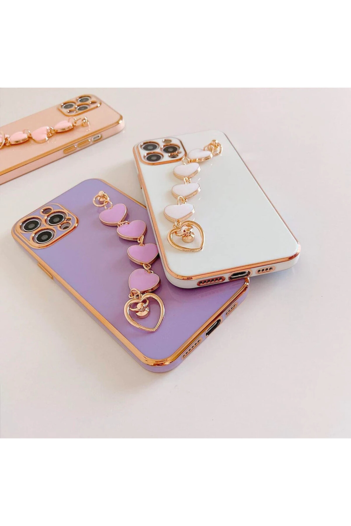 Ally İphone 12 Pro Max 6.7İnç Kılıf Kalp Bi̇lekli̇k Tutuculu Lüx Si̇li̇kon Askılı - Gms8697-9477