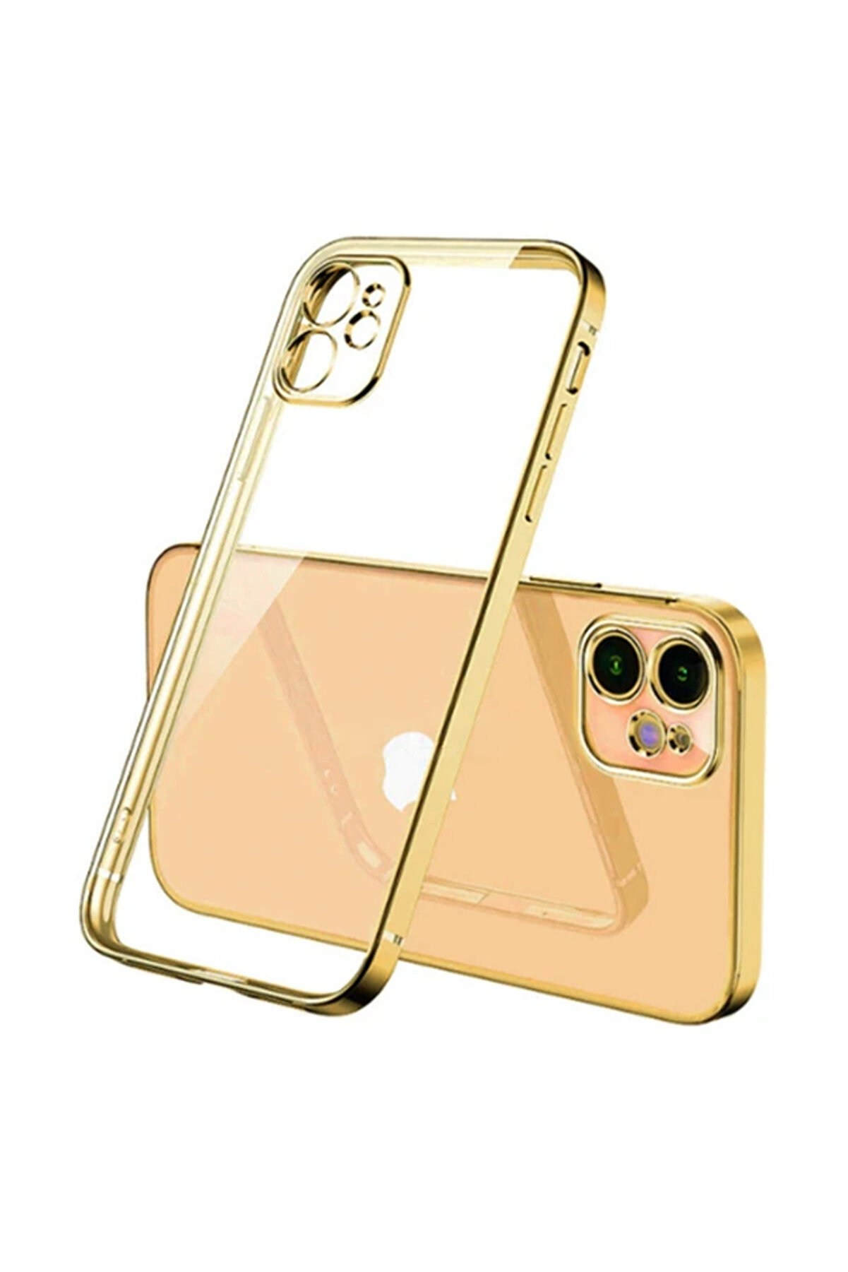 İphone 12 6.1İnç Renkli̇ Kenar Şeffaf Kılıf Kamera Korumalı Kılıf-(5775) - Gms3443-7146