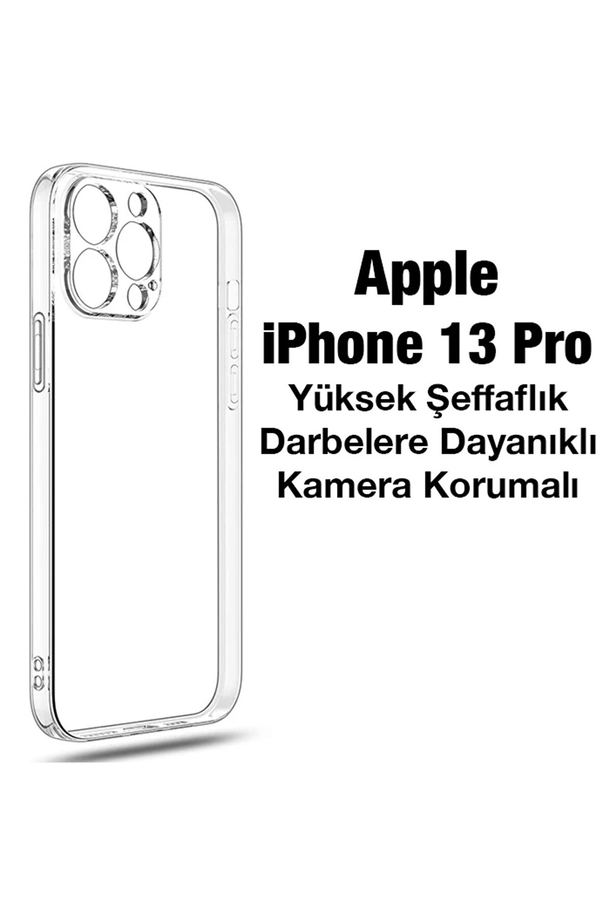 Ally Space İphone 13 Pro 6.1İn&ccedil; Kamera Korumalı Premi̇um Si̇li̇kon Şeffaf Kılı - Dropx2508-8505