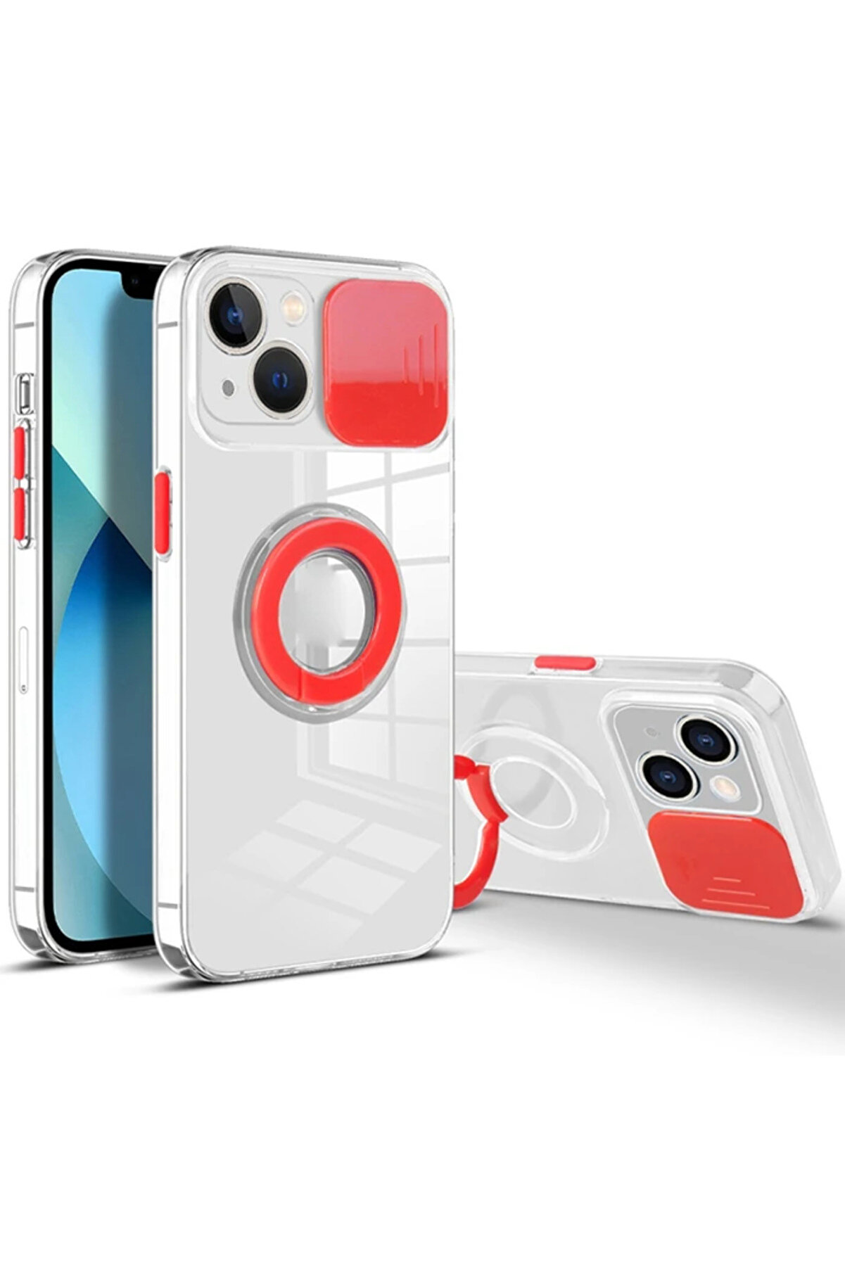 Ally İphone 13 Mi̇ni̇ 5.4İnç Kılıf Sürgülü Kamera Lens Korumalı Yüzük Standl - Gms9090-6966