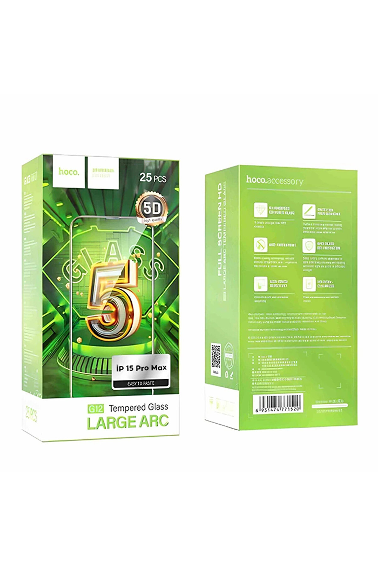 Hoco İphone 15 Pro Max 5D Full Tempered Kırılmaz Cam Ekran Koruyucu 25 Adet Set-(5 - Gms5743-6551