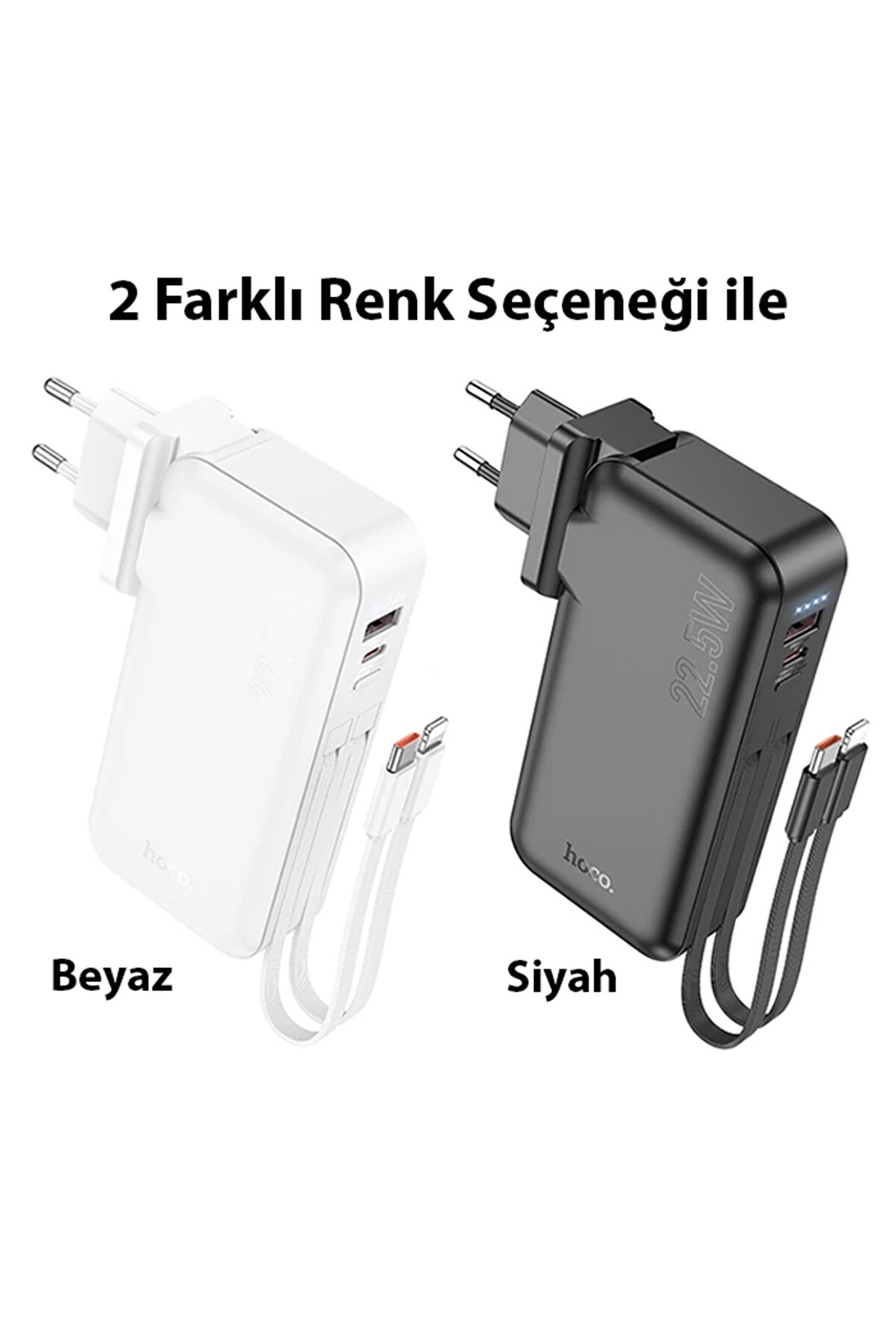 Hoco J126 Usb-A+Type-C Çıkışlı Type-C+Li̇ghtni̇ng Kablolu 10000Mah Powerbank - Dropx4577-8993