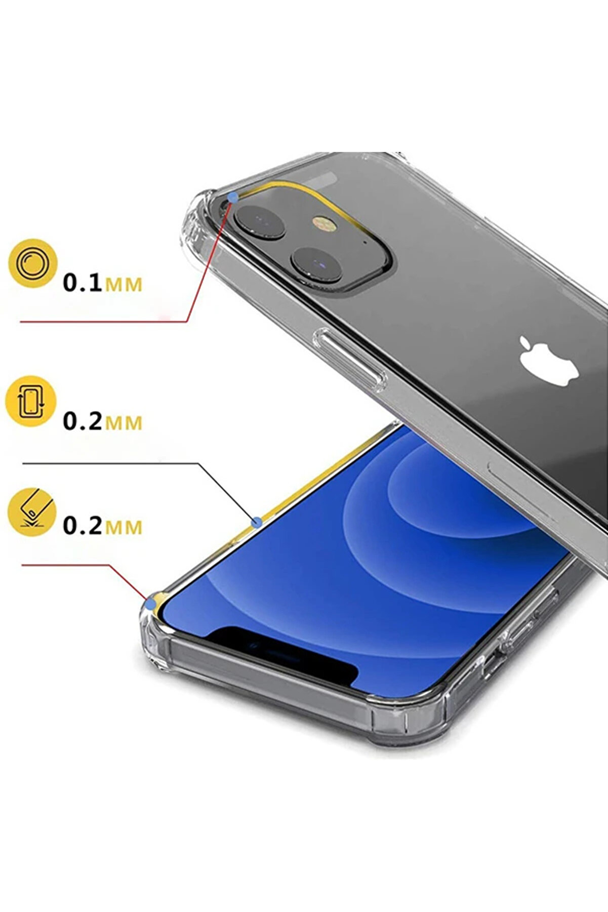İphone 12 Mi̇ni̇ 5.4 Anti̇-Drop Si̇li̇kon Kılıf Shockproof Şeffaf Kılıf-(5775) - Gms3253-8403
