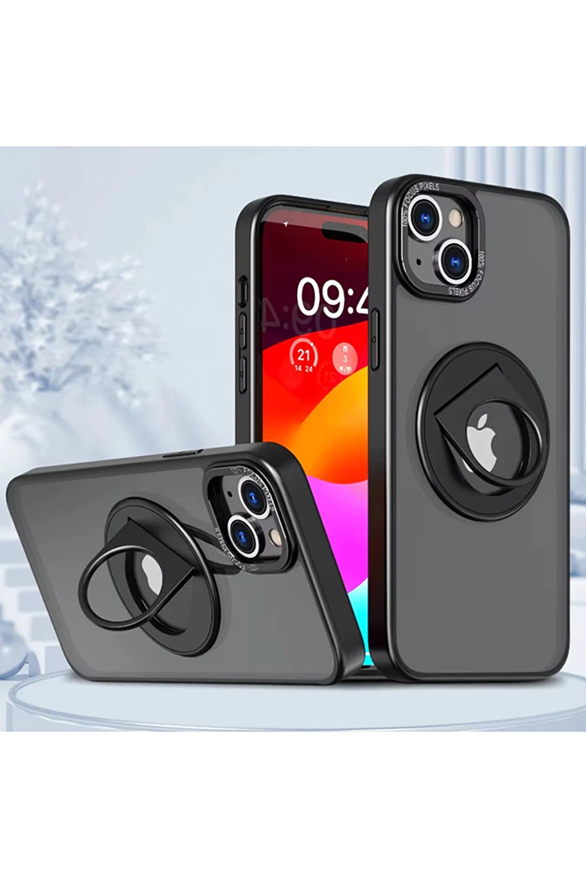 CepteToptan ALLY iPhone 15 İçin Magsafe Uyumlu Yüzük Standlı Manyetik Silikon Kılıf-( - DROPX5829-5074
