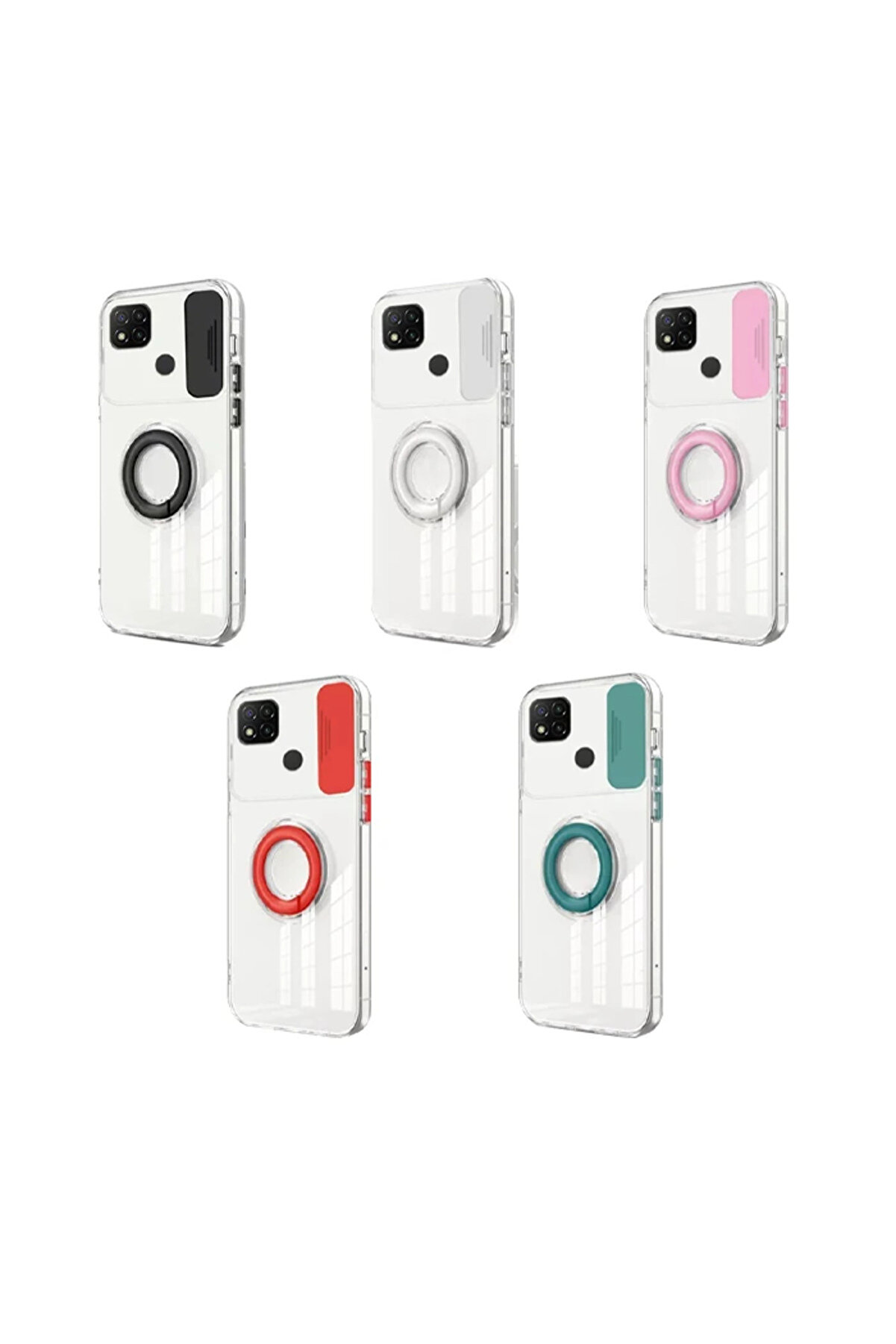 Ally Xi̇aomi̇ Redmi̇ 9C Kılıf Sürgülü Kamera Lens Korumalı Yüzük Standlı Si̇li̇k - Gms8157-3492