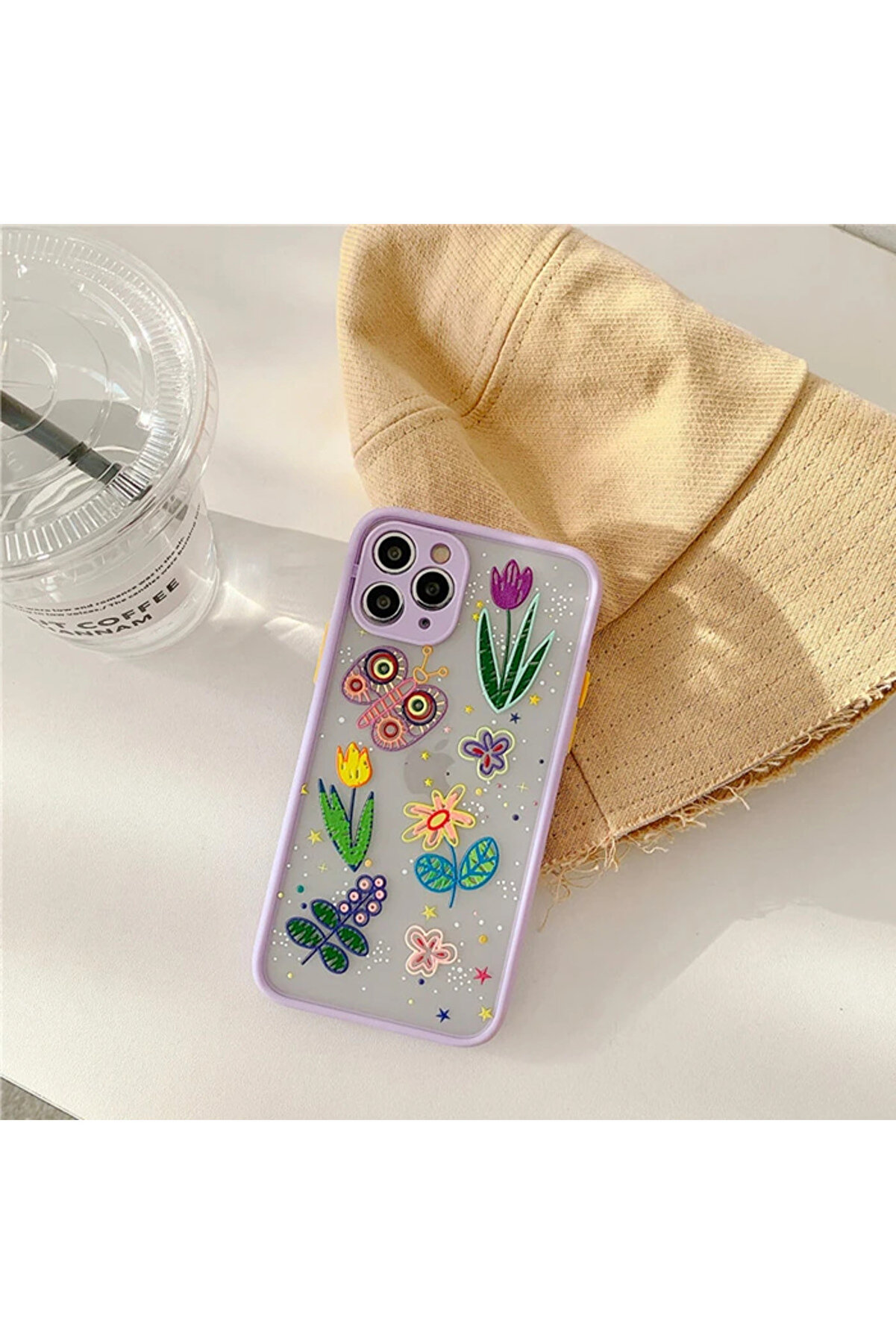 Mrpurple İphone 11 Pro 5.8İnç Kamera Korumalı Çi̇çek Desenli̇ Si̇li̇kon Kılıf-(5775)