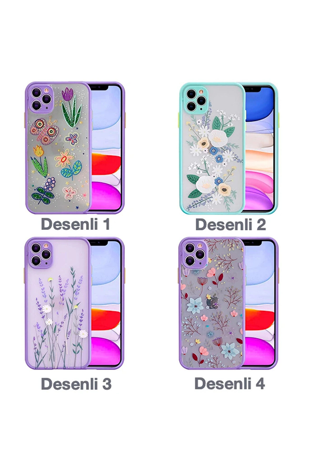 Mrpurple İphone 11 Pro 5.8İnç Kamera Korumalı Çi̇çek Desenli̇ Si̇li̇kon Kılıf-(5775)