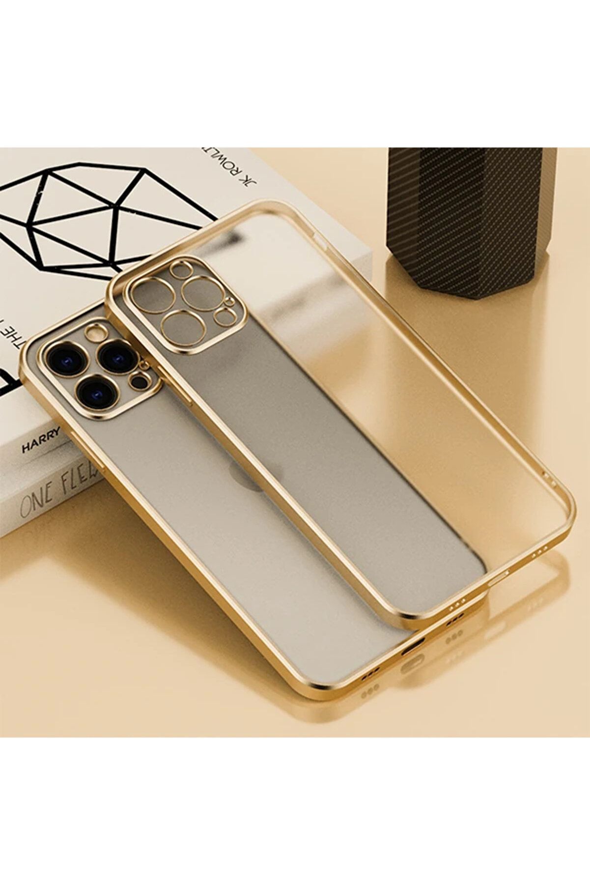 İphone 13 Pro Max Renkli̇ Kenar Şeffaf Kılıf Kamera Korumalı Si̇li̇kon Kılıf- - Dropx5206-3669