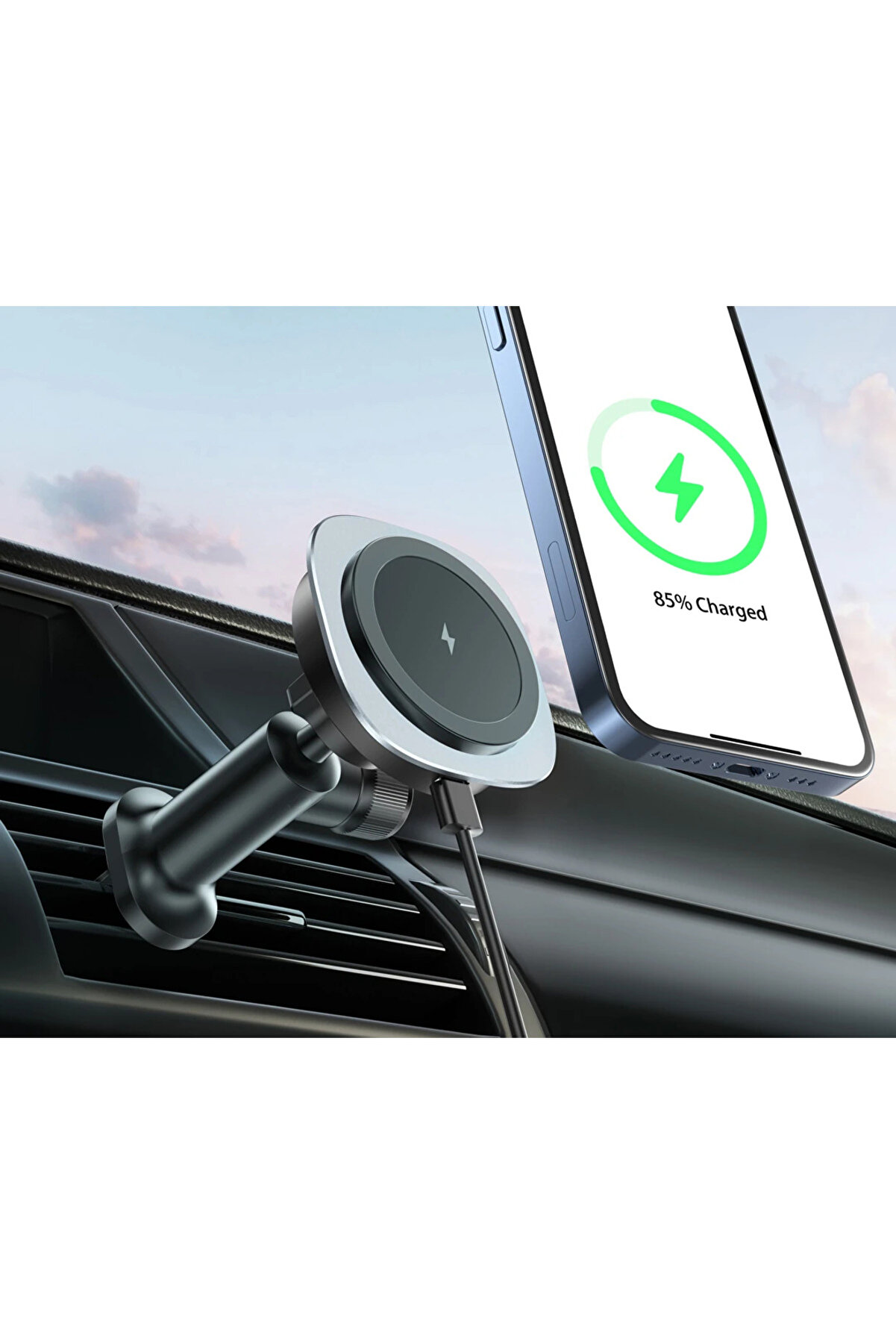 Qı-206 Magsafe Uyumlu Araç Içi̇ 15W Kablosuz Hızlı Şarj Telefon Tutucu- - Dropx7295-8681