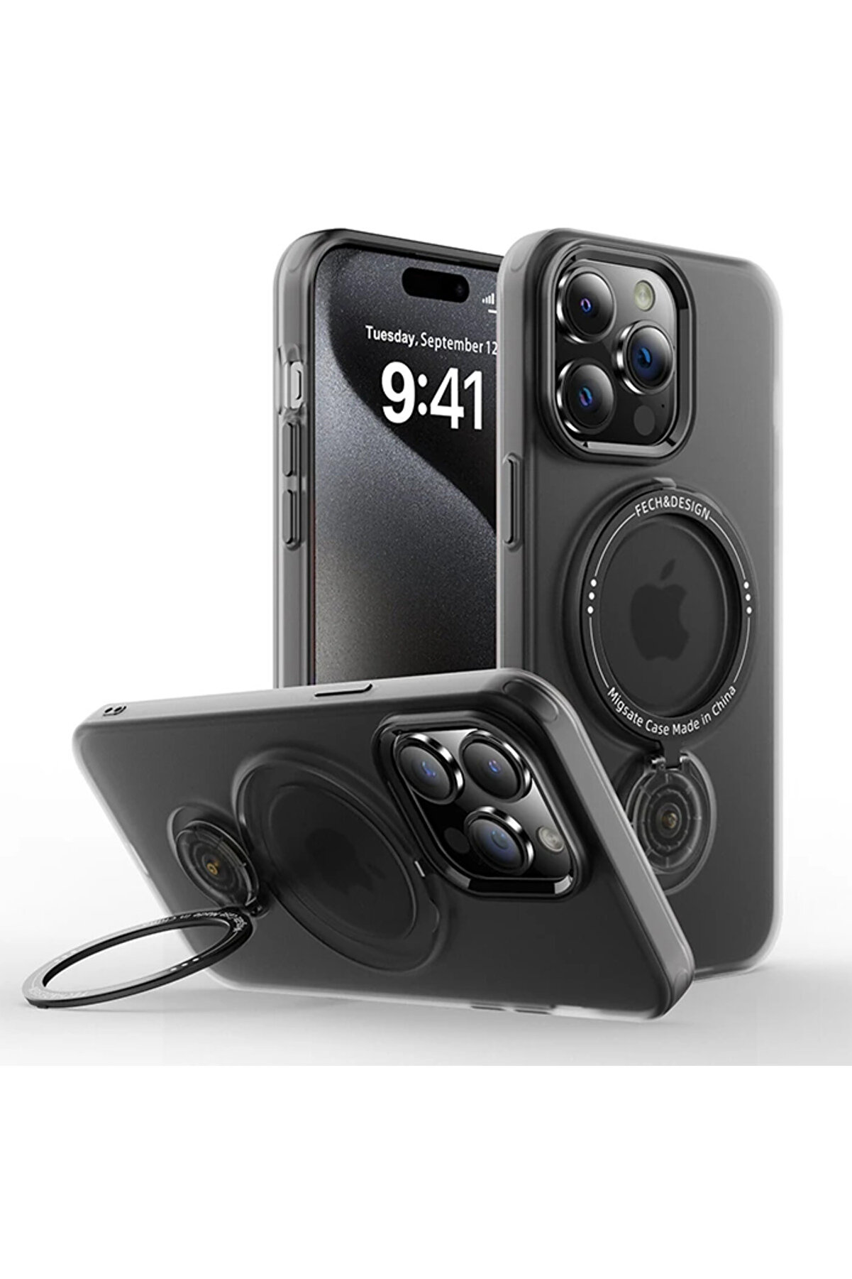 gizmurstore ALLY iPhone 15 Pro İçin Magsafe Uyumlu Standlı Manyetik Silikon Kılıf-(5775) - GMS2253-2020