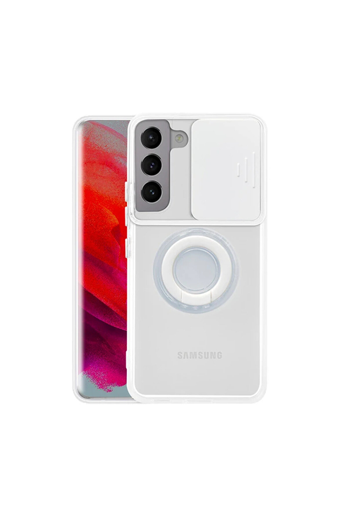 gizmurstore Ally SM Galaxy S22 Plus Kılıf Sürgülü Kamera Lens Korumalı Yüzük Standlı Si - GMS2933-4424
