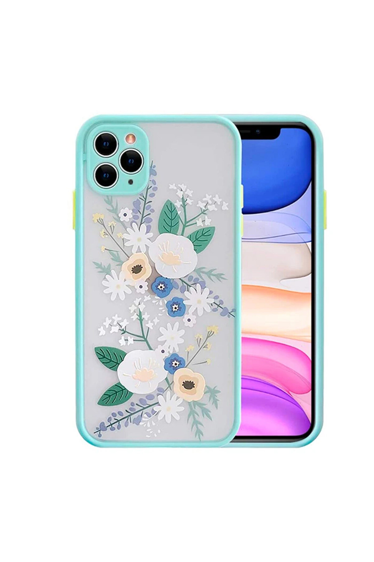 Mrpurple İphone 11 Pro 5.8İnç Kamera Korumalı Çi̇çek Desenli̇ Si̇li̇kon Kılıf-(5775)