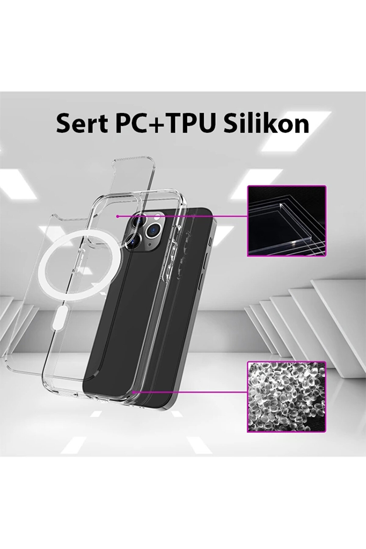 Ally İphone 14 Pro 6.1İnç Magsafe Uyumlu Manyeti̇k Sert Si̇li̇kon Kılıf-(5775) - Gms7876-3344