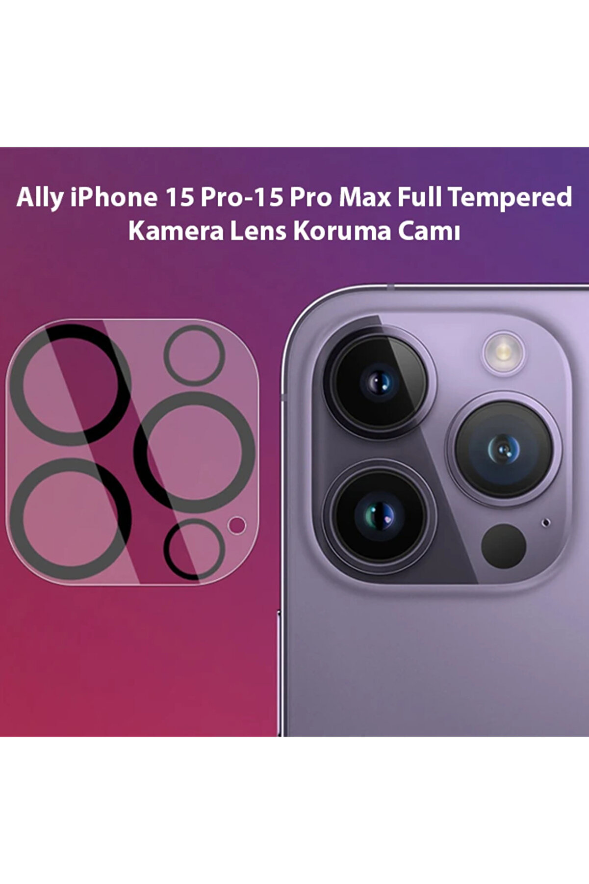 İphone 15 Pro-15 Pro Max Full Tempered Kamera Lens Koruma Camı-(5775)