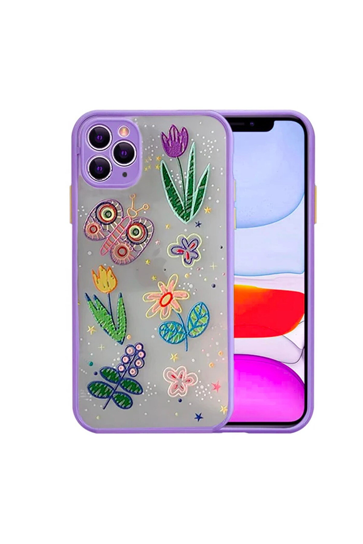 gizmurstore iPhone 11 Pro Max 6.5inç Kamera Korumalı Çiçek Desenli Silikon Kılıf-(5775) - GMS5527-5261