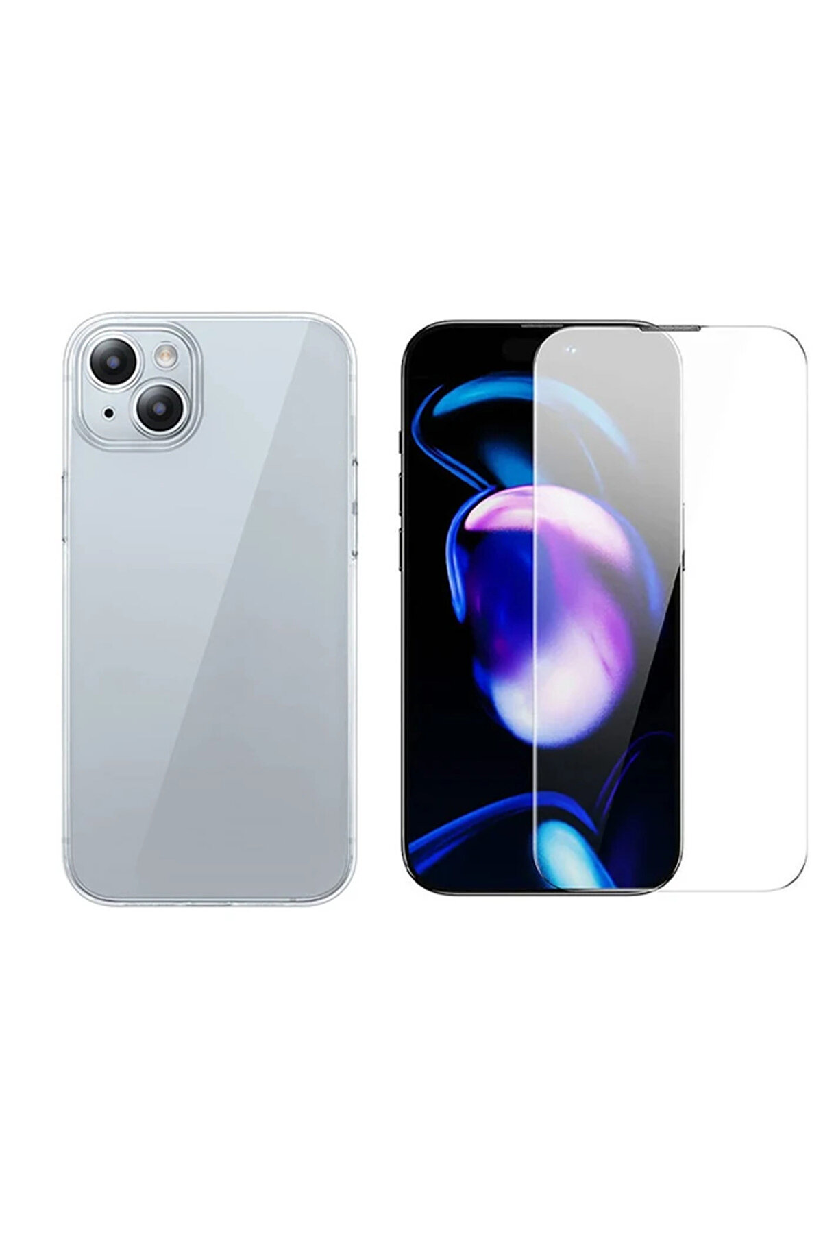 gizmurstore iPhone 15 Schott Serisi Şeffaf Silikon Kılıf + Tempered Ekran Koruyucu Set-(5775) - GMS6773-7726