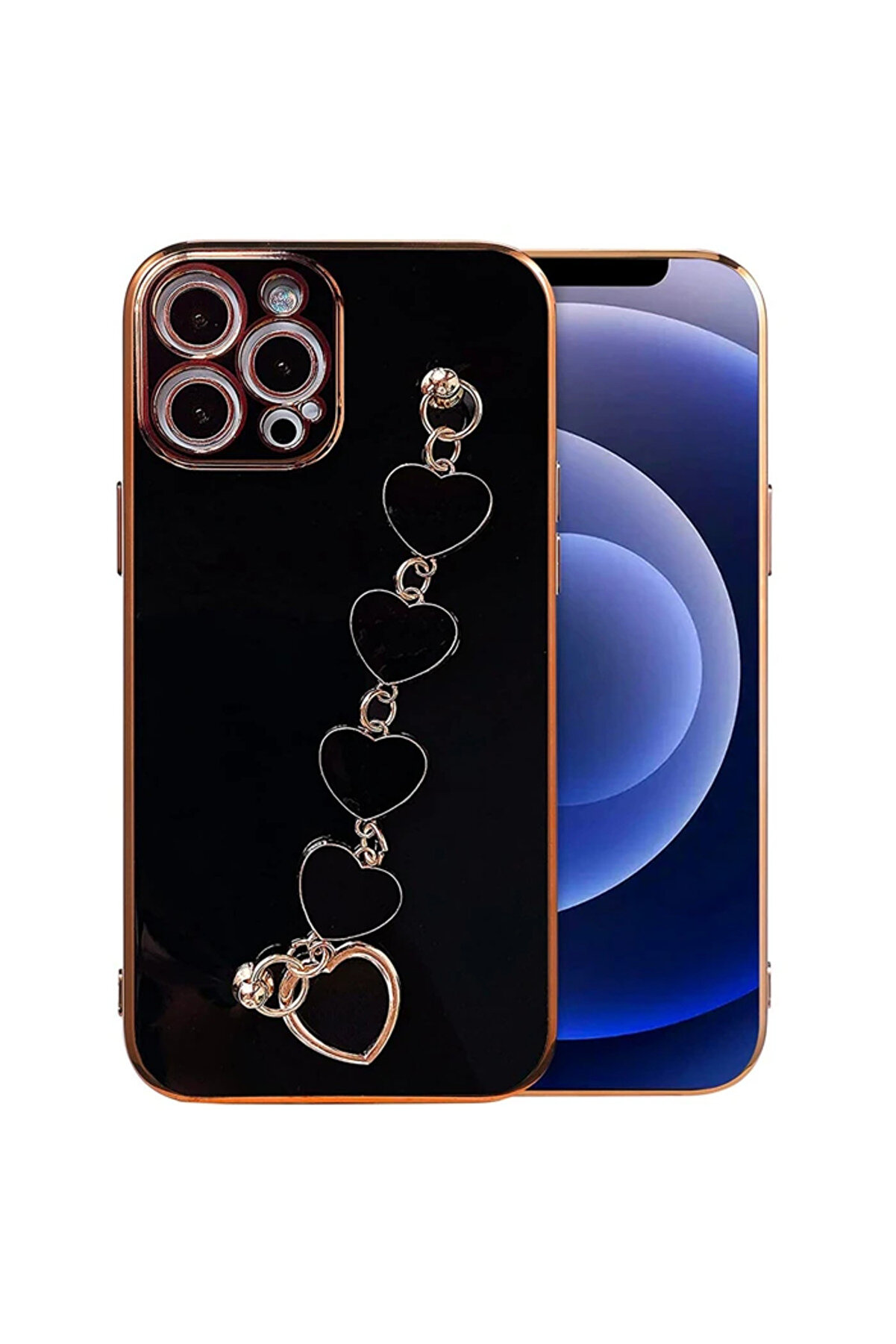 gizmurstore Ally iPhone 12 Pro 6.1inç Kılıf Kalp Bileklik Tutuculu Lüx Silikon Askılı Kıl - GMS3694-6951