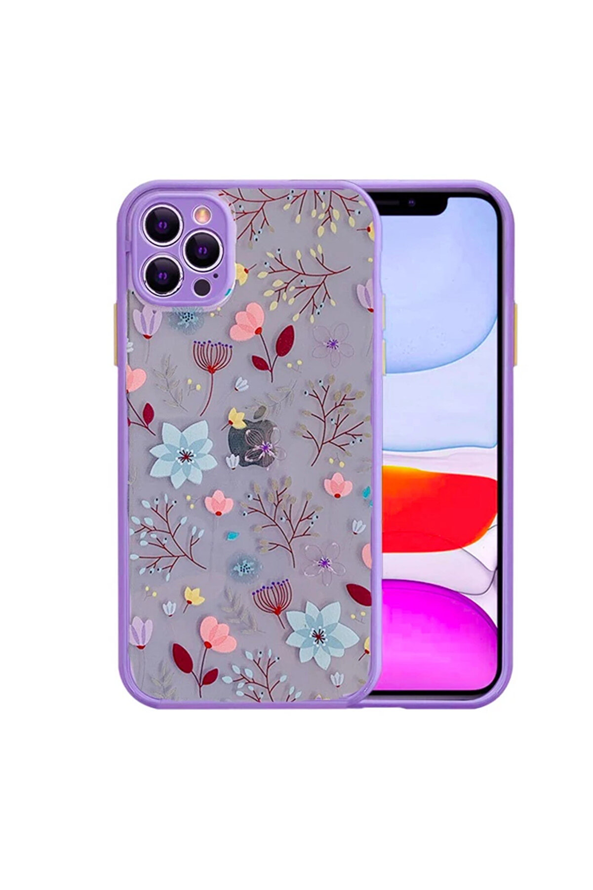 İphone 12 Pro 6.1İnç Kamera Korumalı Çi̇çek Desenli̇ Si̇li̇kon Kılıf-(5775) - Gms3953-5113