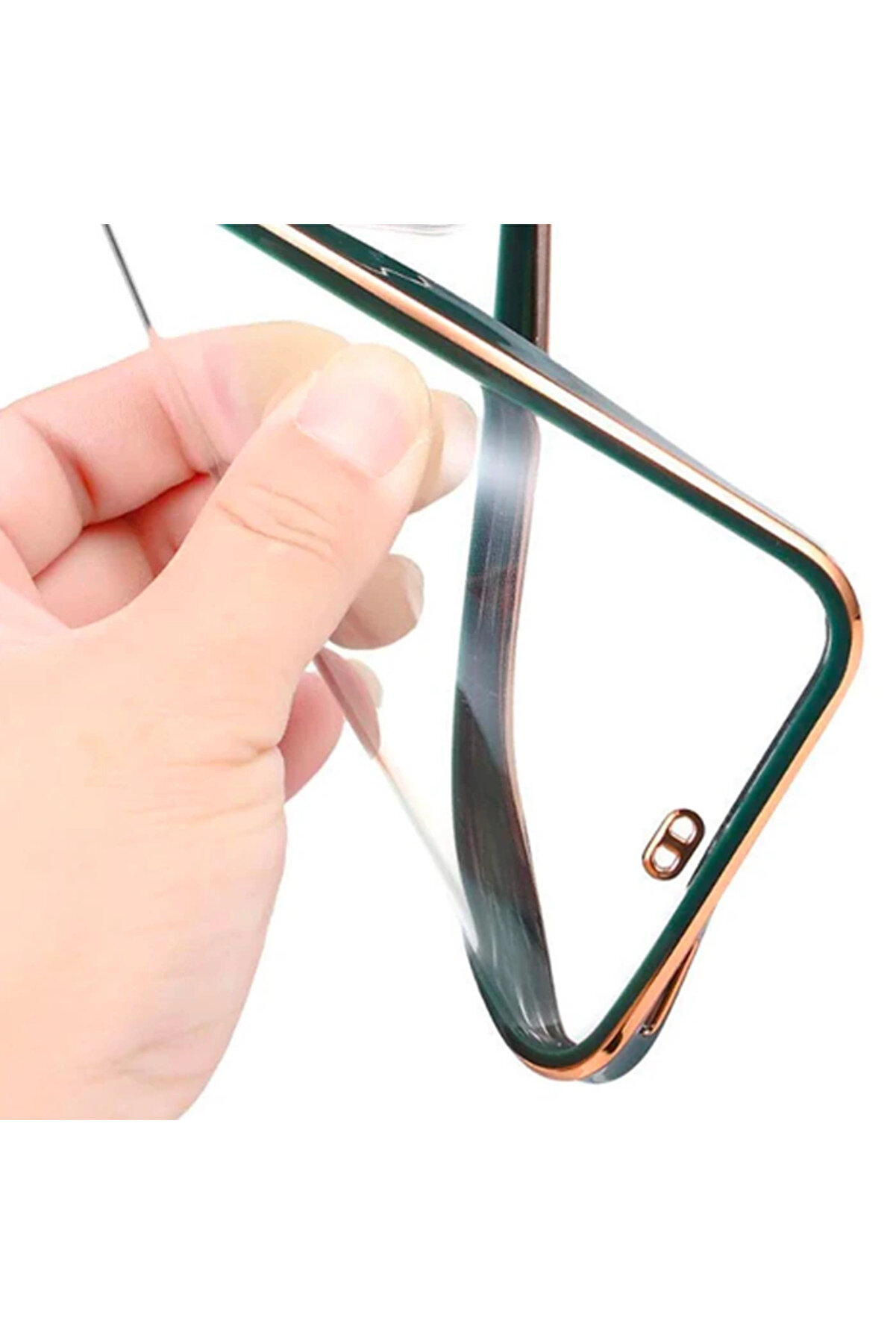 İphone 11 Pro 5.8İnç Gold Çerçeve Kamera Korumalı Si̇li̇kon Bumper Kılıf-(19 - Dropx7033-1492