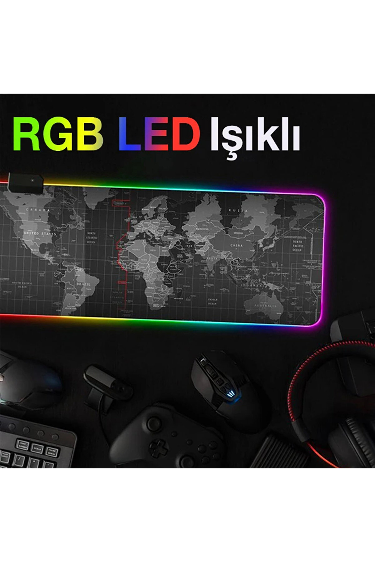 Ally Dünya Desenli̇ Rgb Led Işıklı Oyuncu Mouse Pad 300*800*4Mm-(5775) - Ht2655-3986