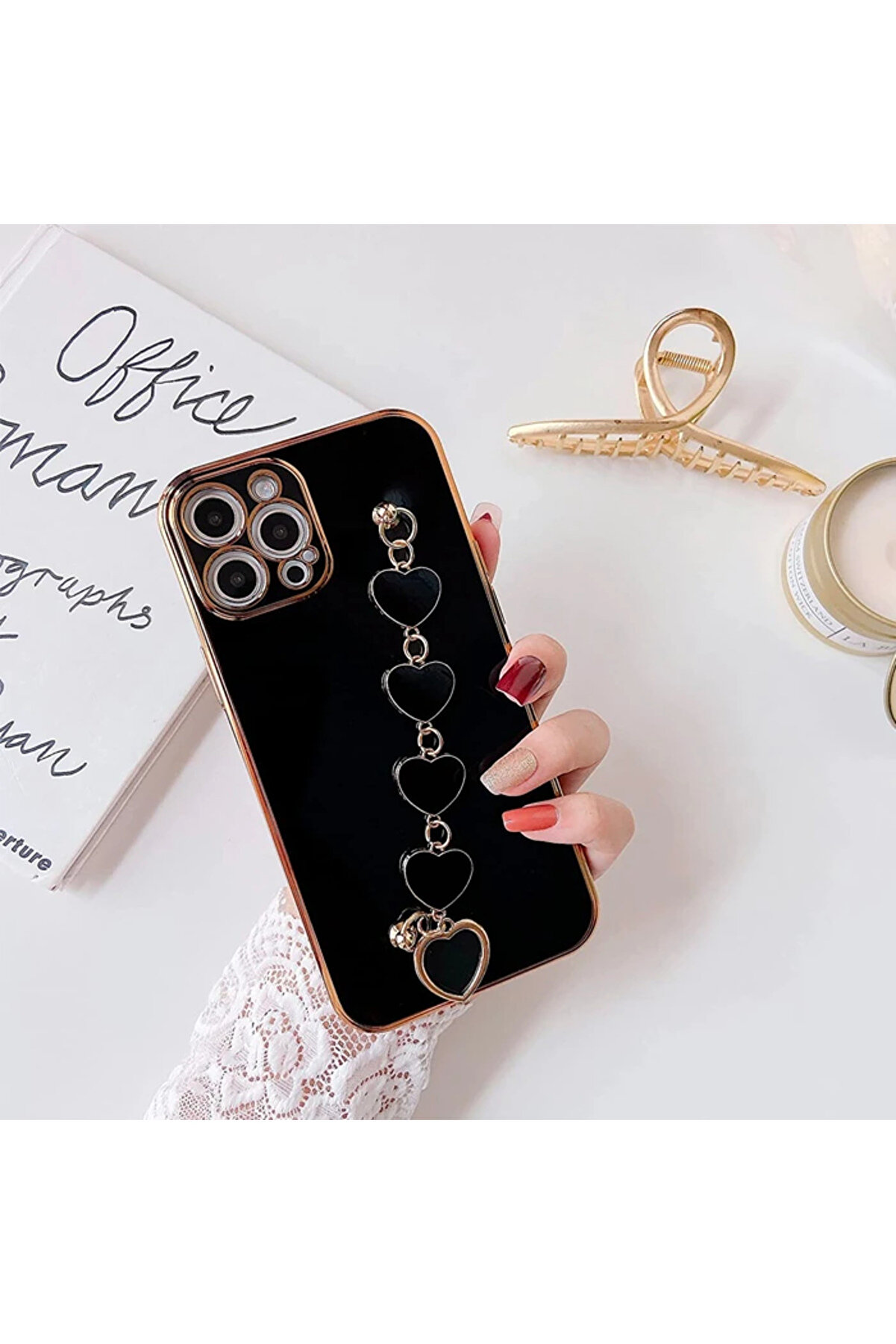 Ally İphone 12 Pro 6.1İnç Kılıf Kalp Bi̇lekli̇k Tutuculu Lüx Si̇li̇kon Askılı Kıl - Gms3694-6951