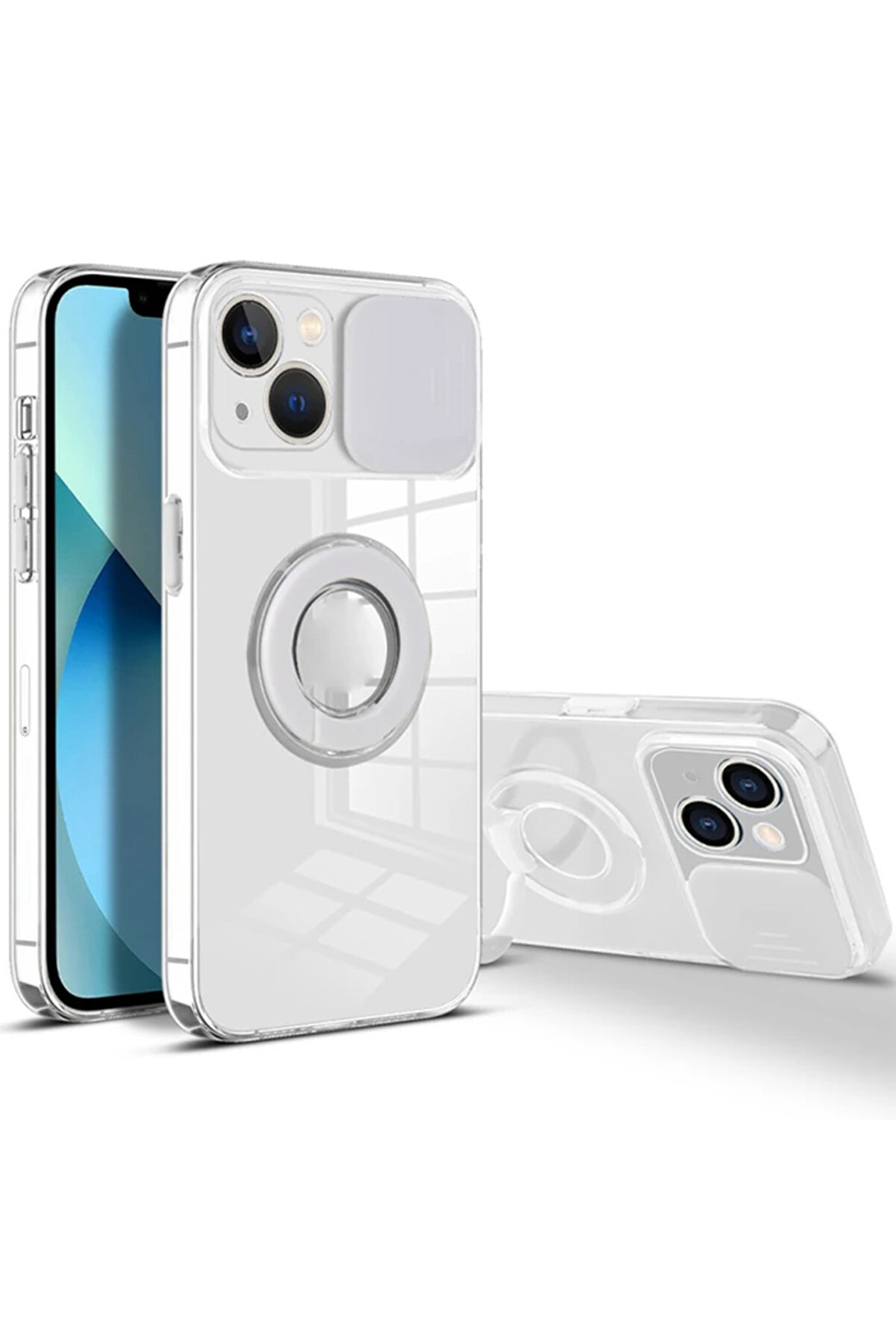 Ally İphone 13 Mi̇ni̇ 5.4İnç Kılıf Sürgülü Kamera Lens Korumalı Yüzük Standl - Gms9090-6966