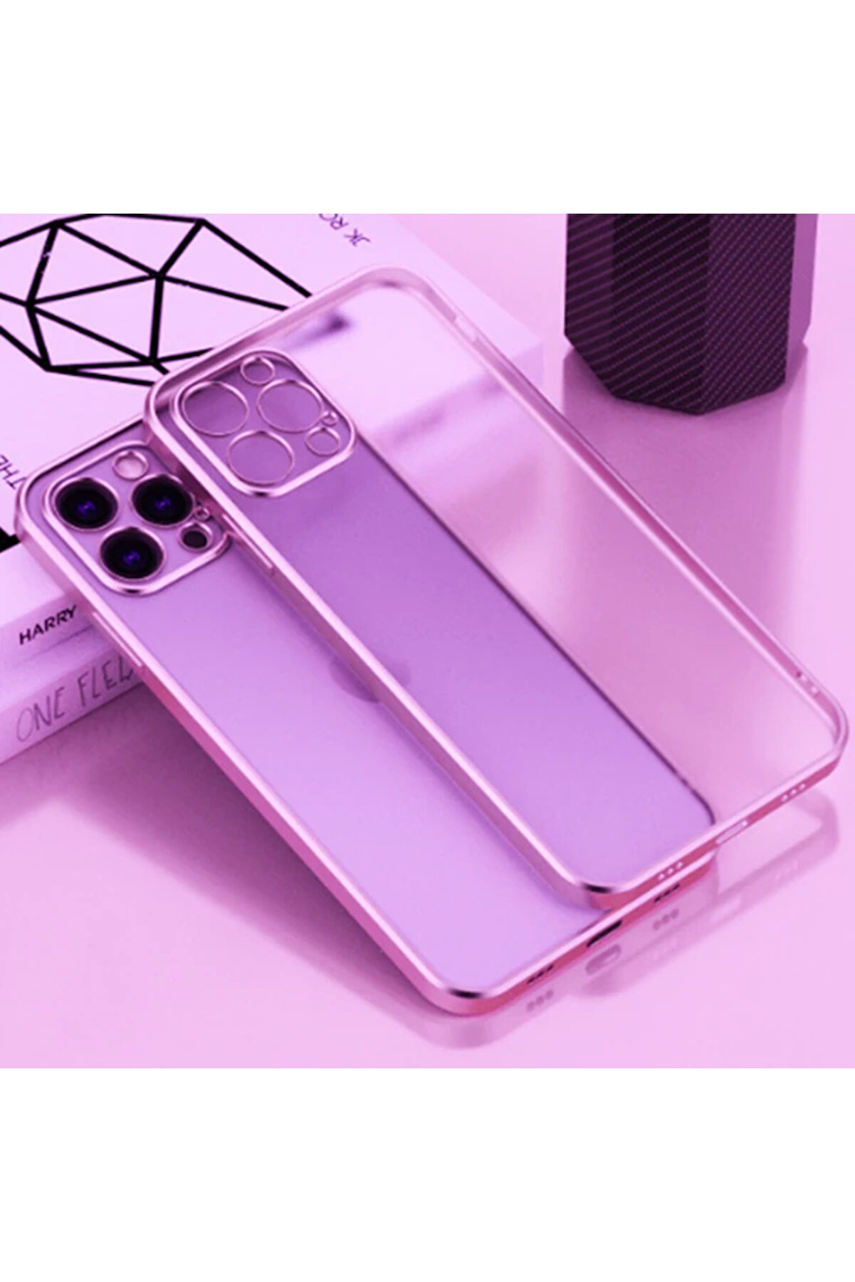 İphone 11 Pro 5.8İnç Renkli̇ Kenar Şeffaf Kılıf Kamera Korumalı Kılıf-(190 - Dropx8085-6164