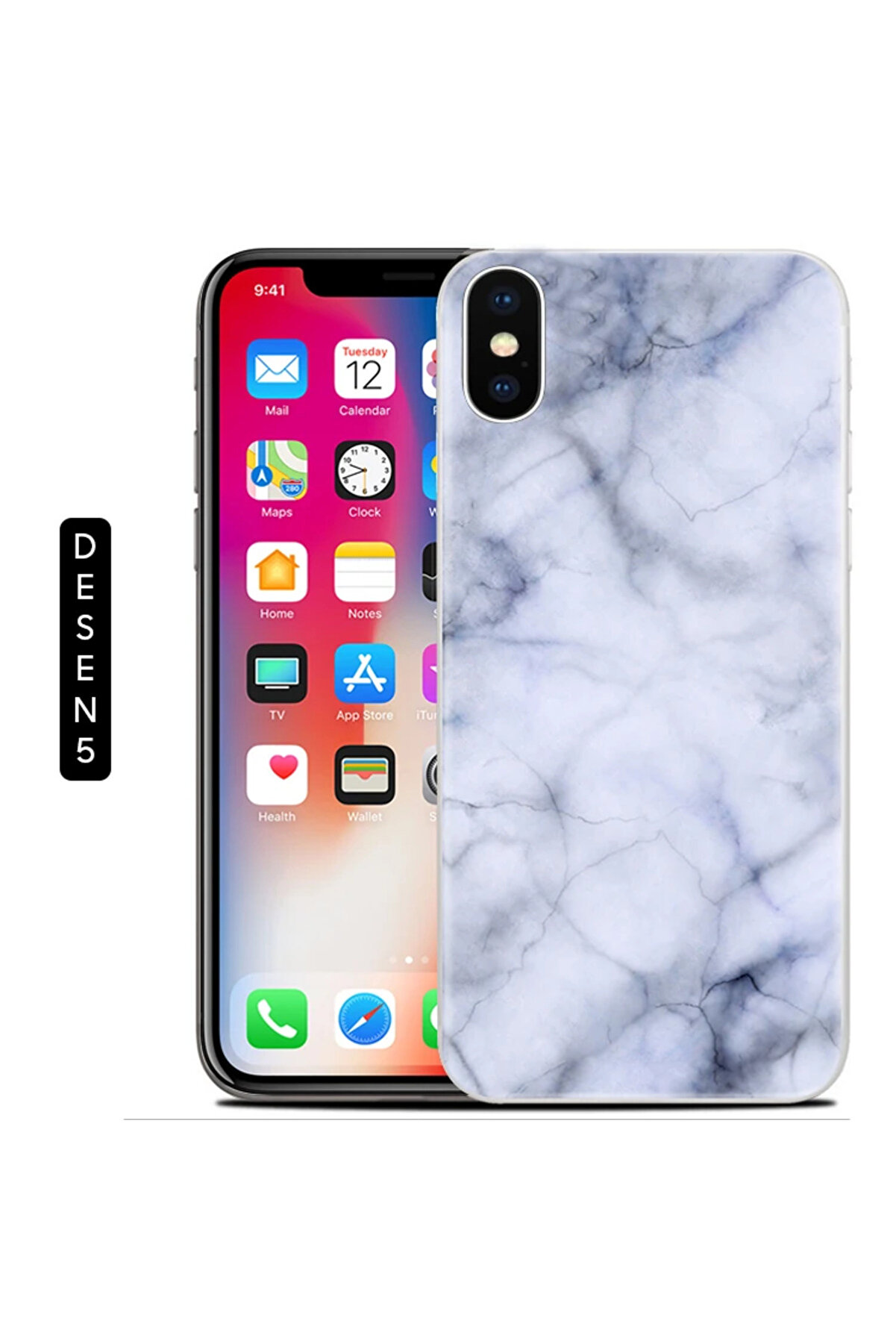 Ally İphone X Xs Mermer Desenli̇ Soft Si̇li̇kon Kılıf-(5775) - Gms1866-5467