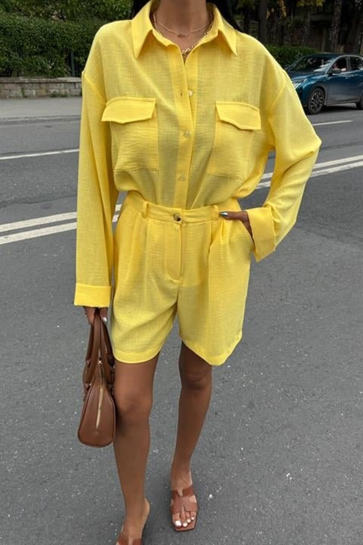 Gömlek Ve Şort Flamlı Keten Takım 10130