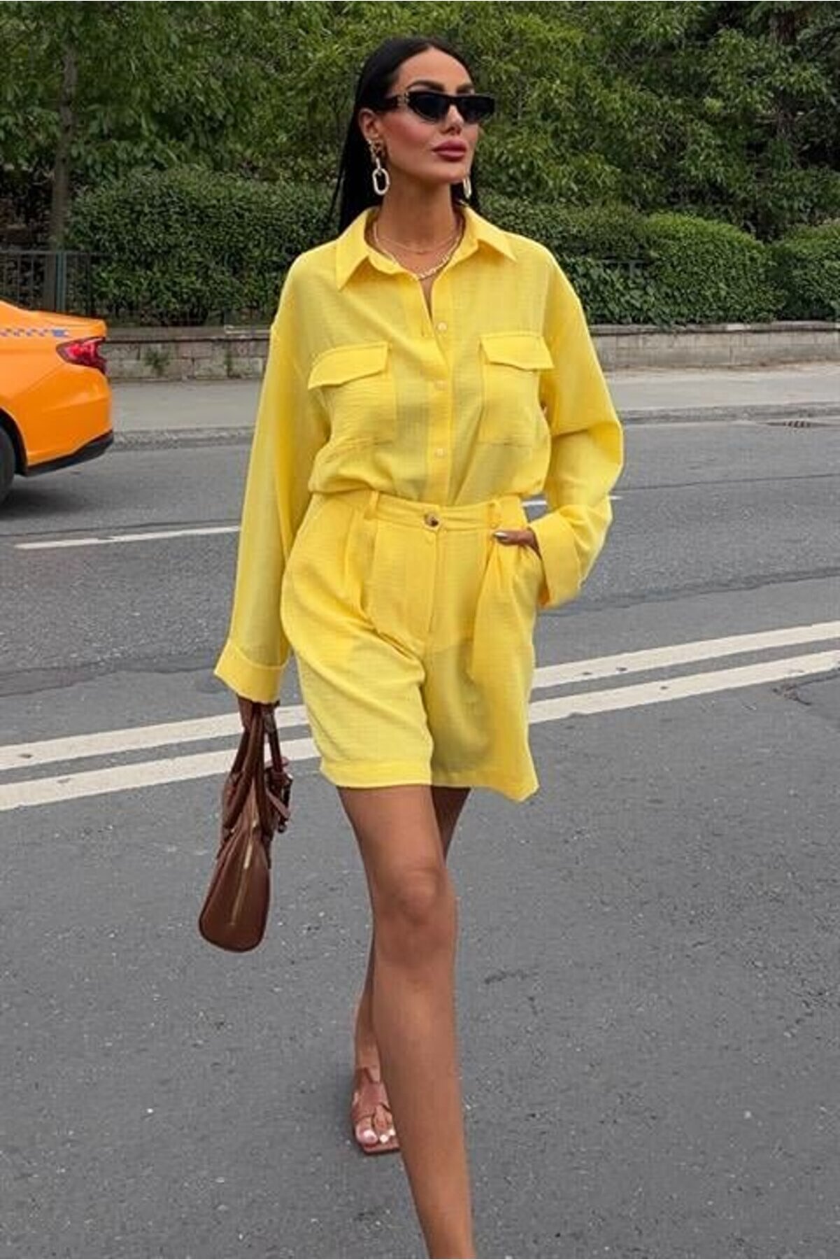 Lijuri Gömlek Ve Şort Flamlı Keten Takım 10130