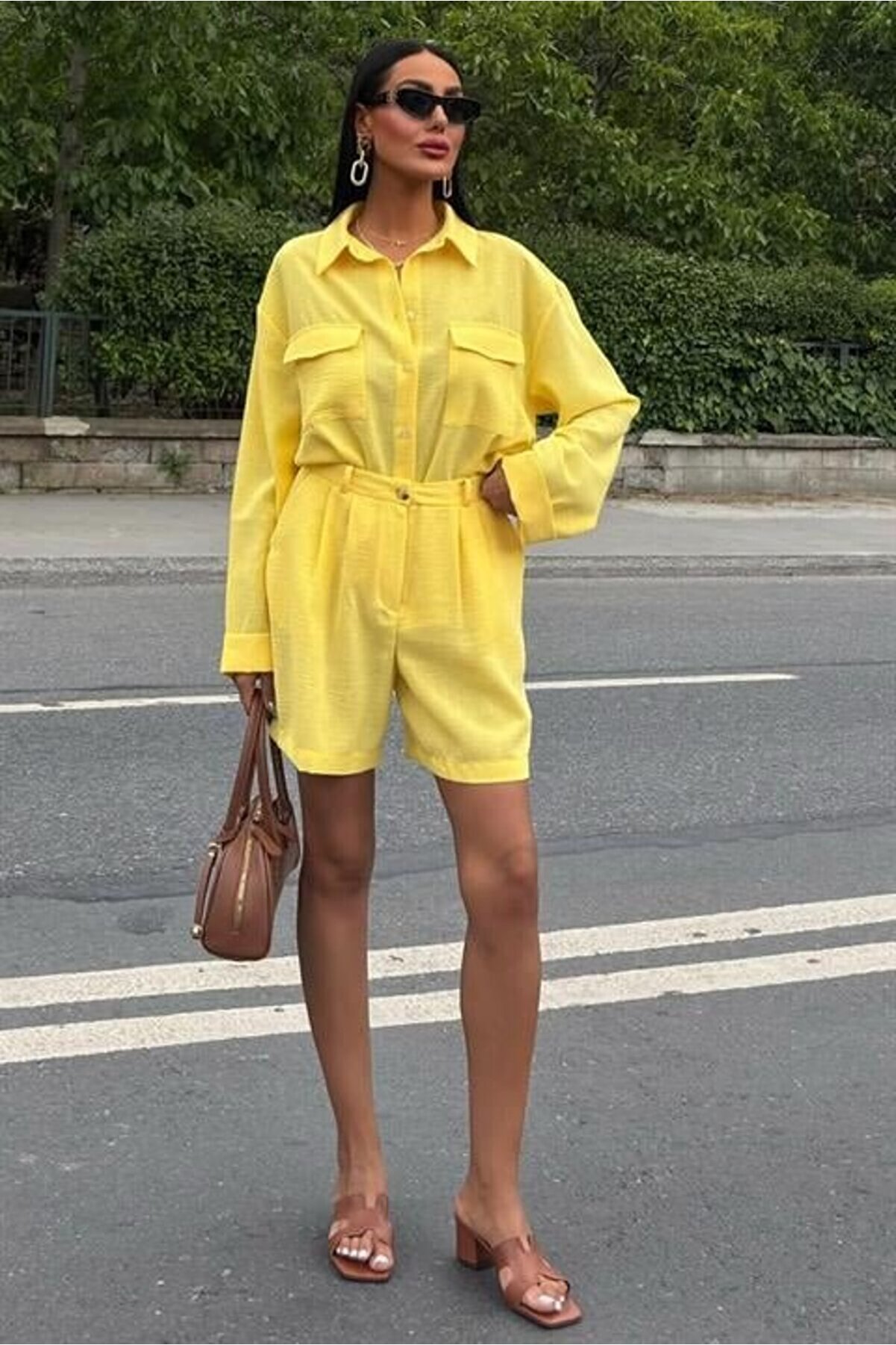 Gömlek Ve Şort Flamlı Keten Takım 10130