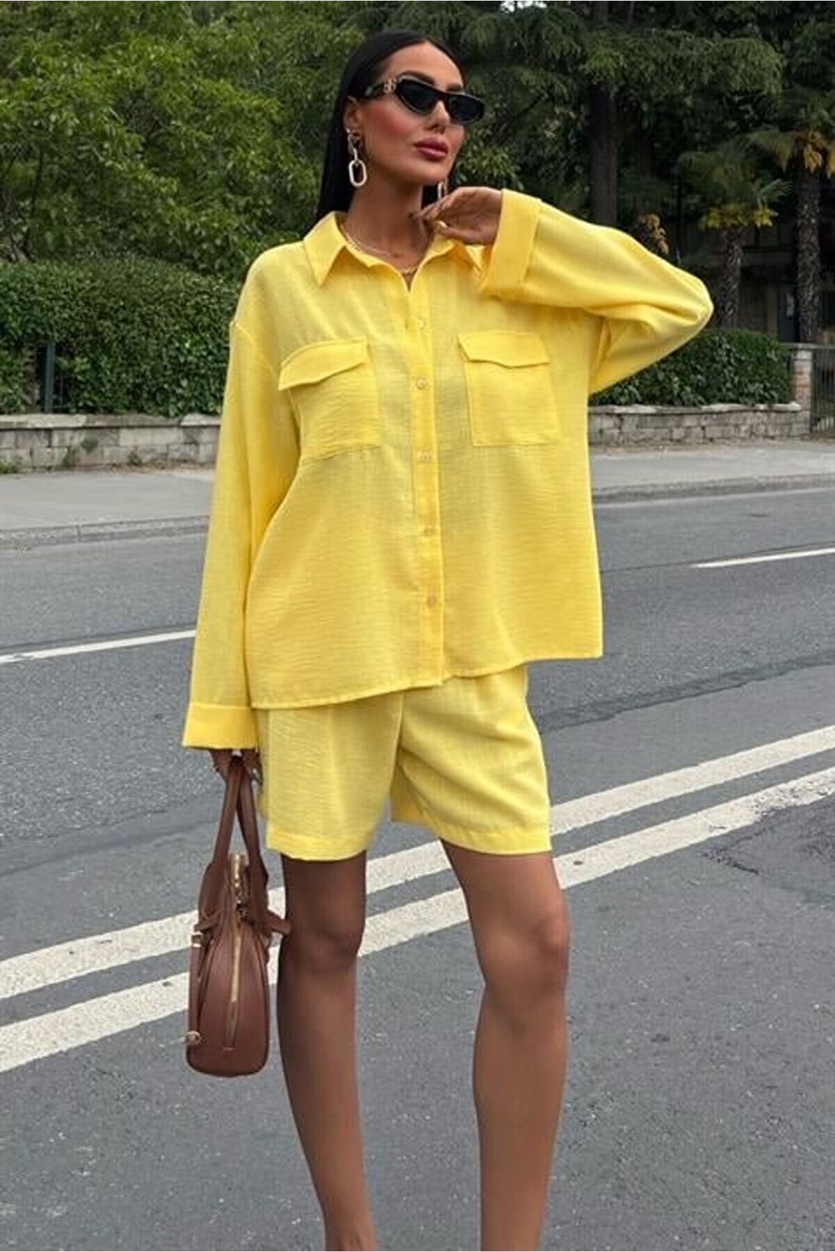 Gömlek Ve Şort Flamlı Keten Takım 10130