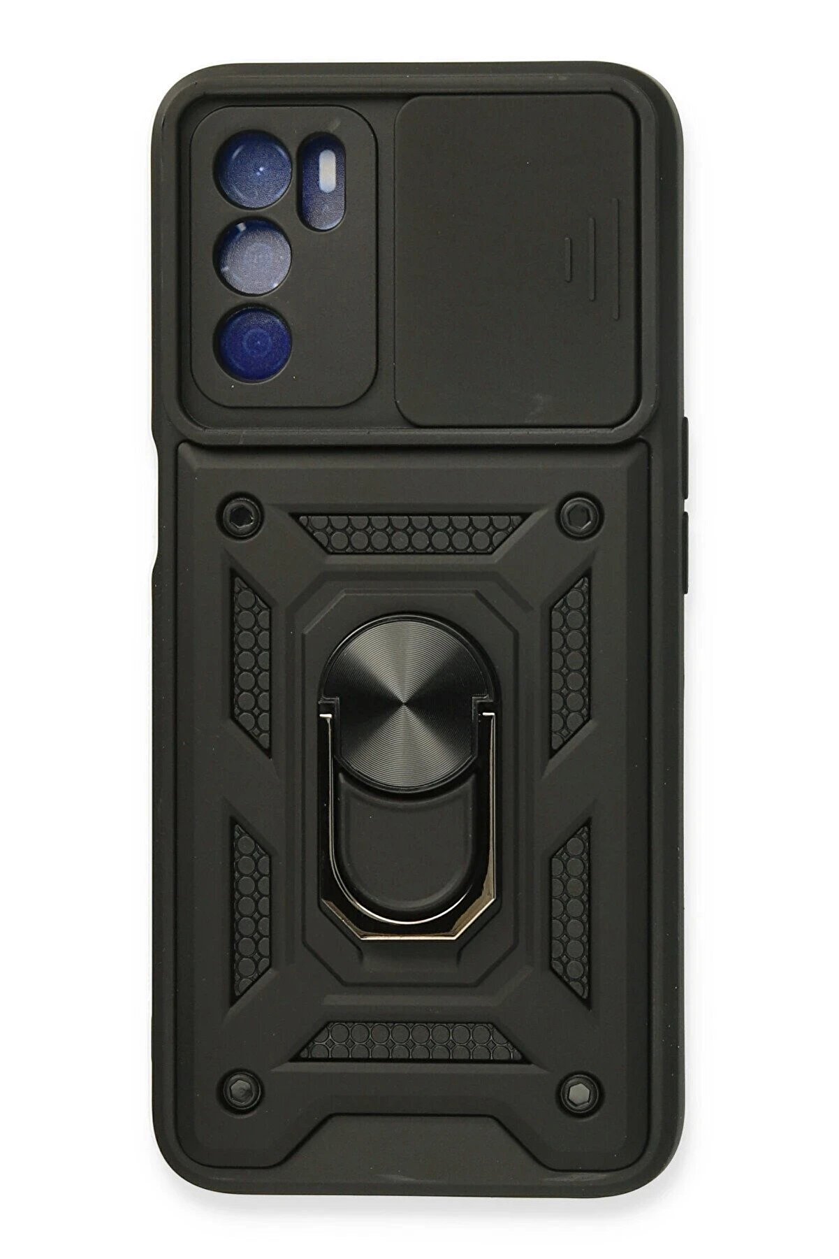 Toptan Bulurum Oppo A16 Kılıf Pars Lens Yüzüklü Silikon - Siyah - DROPX1744-8990