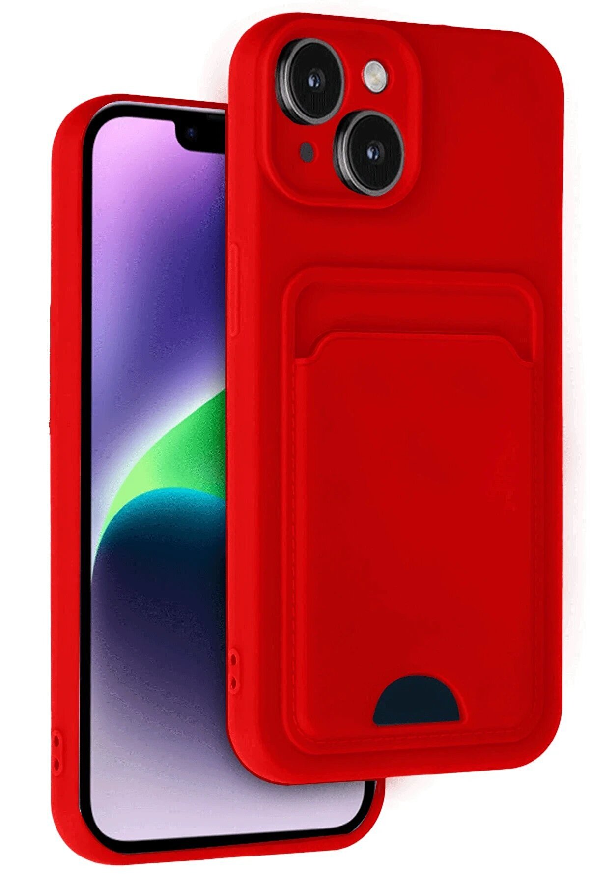 Toptan Bulurum iPhone 14 Kılıf Kelvin Kartvizitli Silikon - Kırmızı